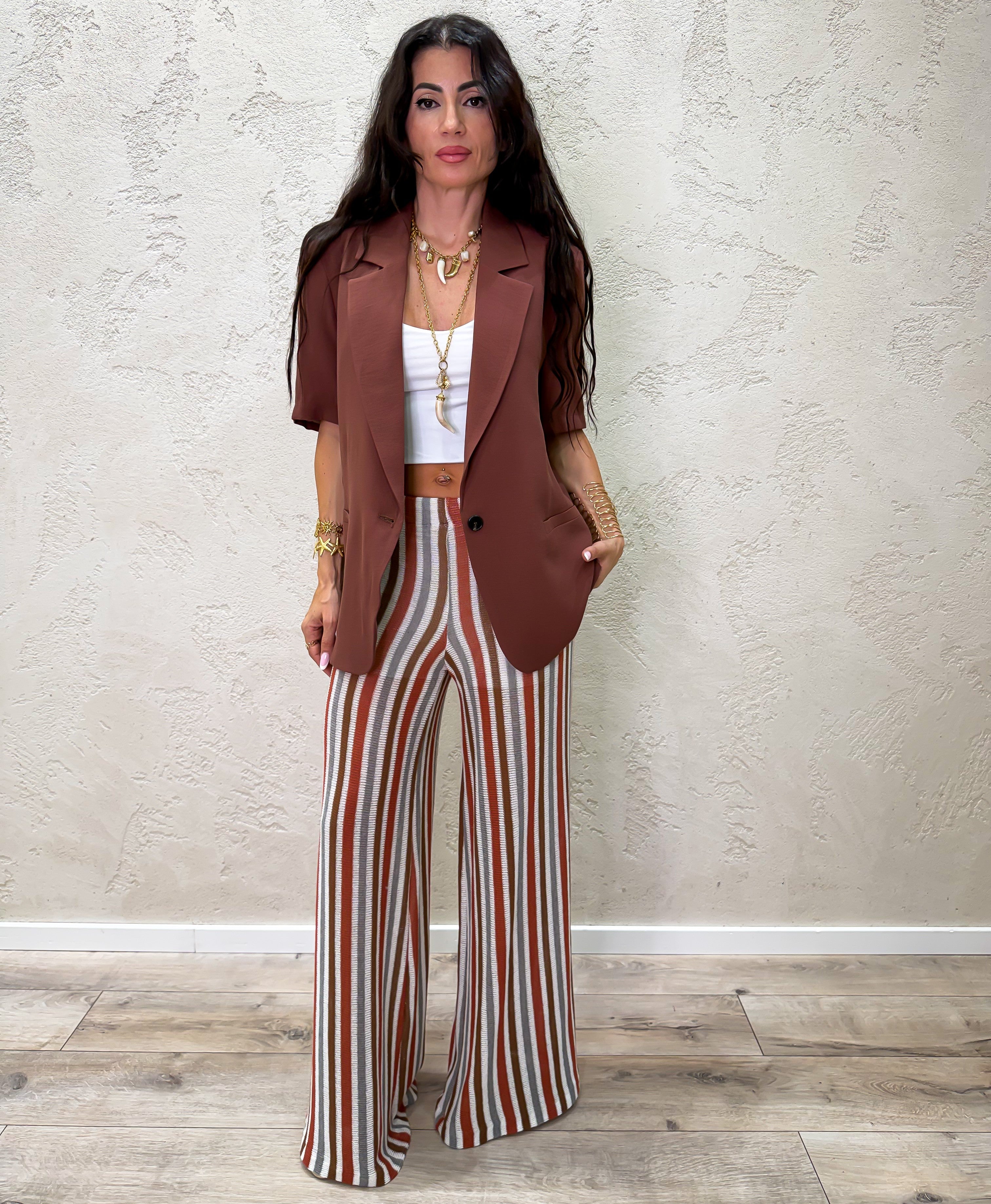 pantalone ampio in maglia PMA-Q687 FANTASIA HAVEONE 