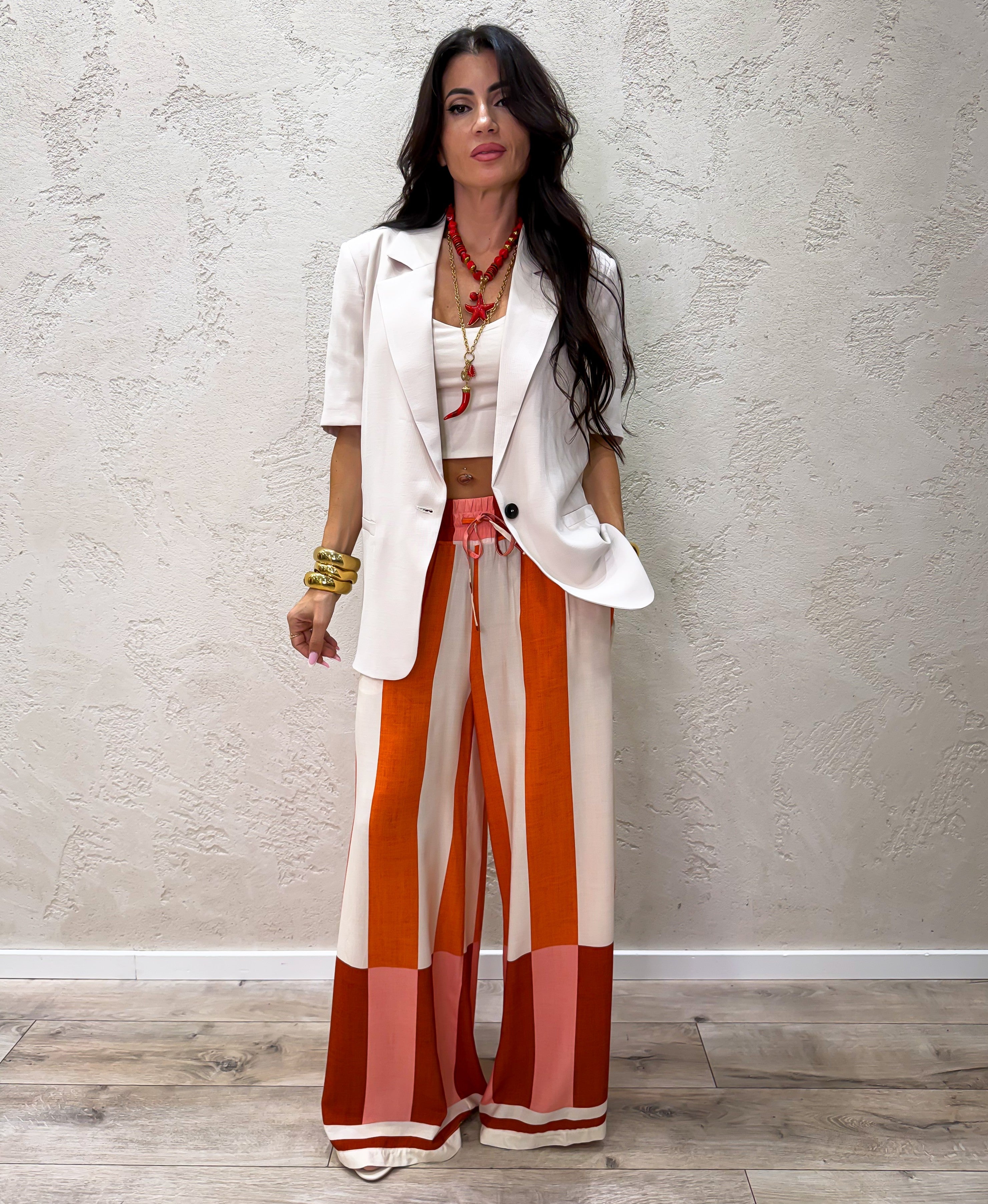 pantalone a palazzo fantasia righe 100% viscosa PMA-Q689 FANTASIA HAVEONE 