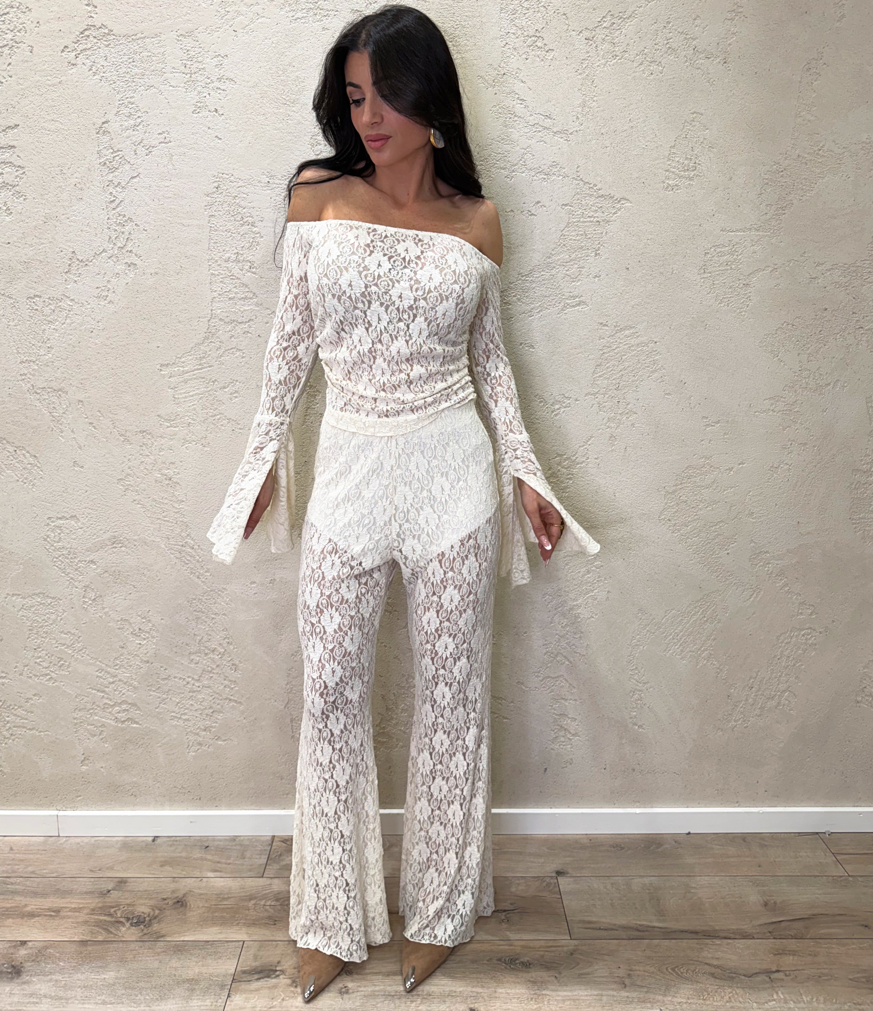 pantalone a zampa in pizzo PVS-Q398 BURRO HAVEONE 