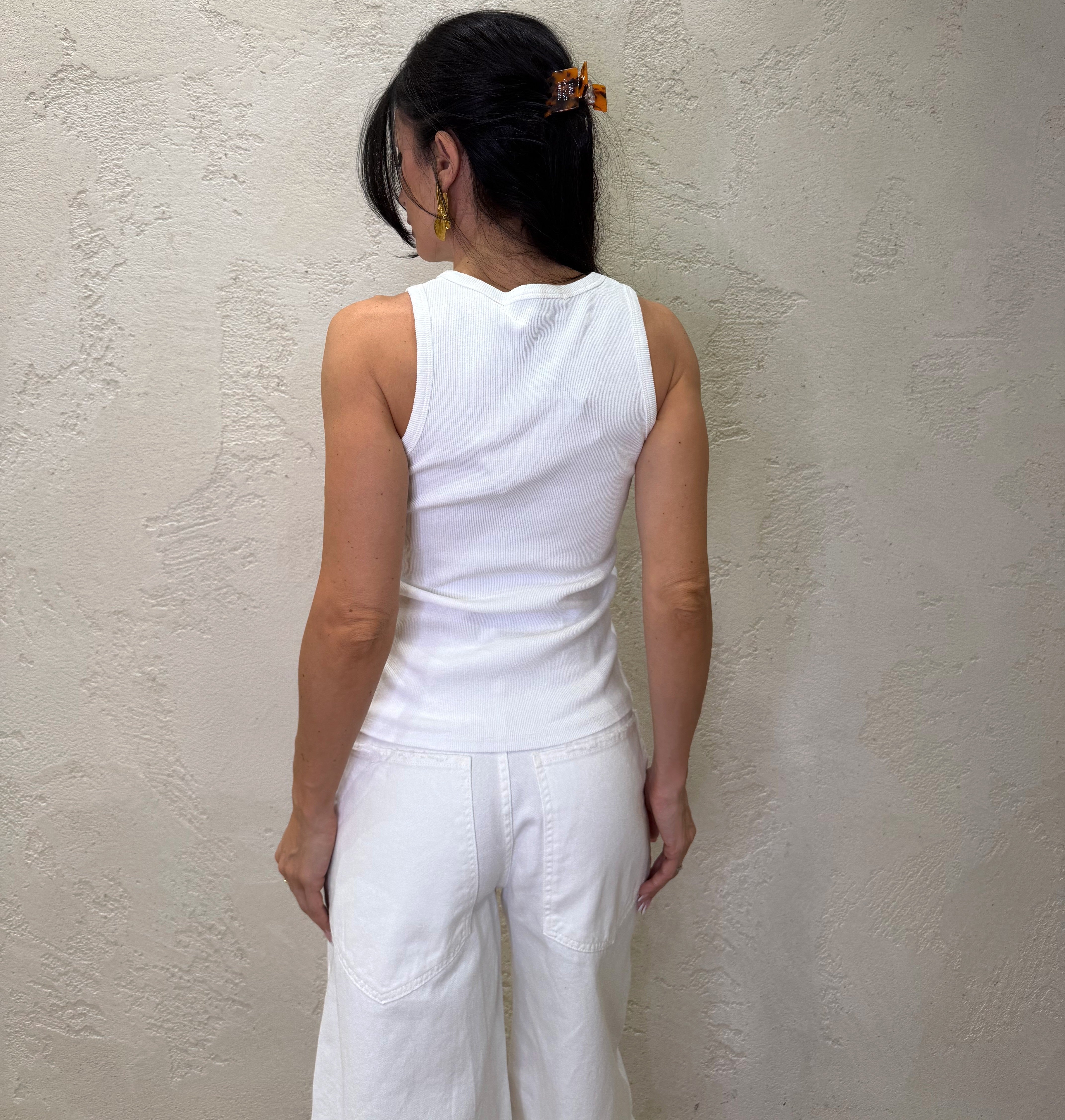 canotta elasticizzata a costine scollo all'americana RJS-Q029 BIANCO HAVEONE 