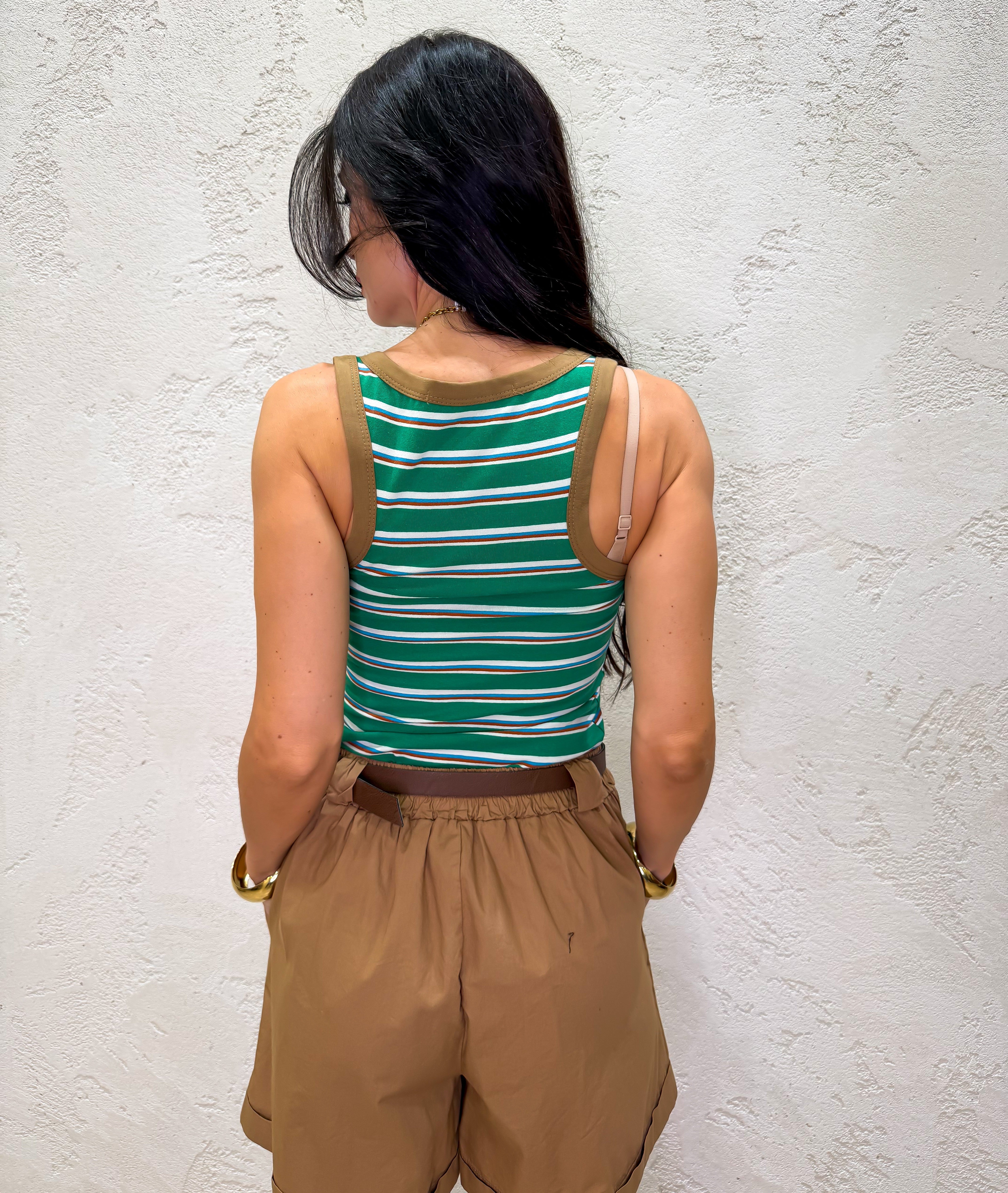 canotta in cotone a righe RSH-Q284 VERDE/TURCHESE/TABACCO HAVEONE 