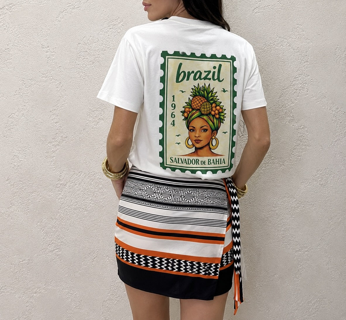 t-shirt over stampa francobollo brasil TDY-Q224 LATTE HAVEONE 