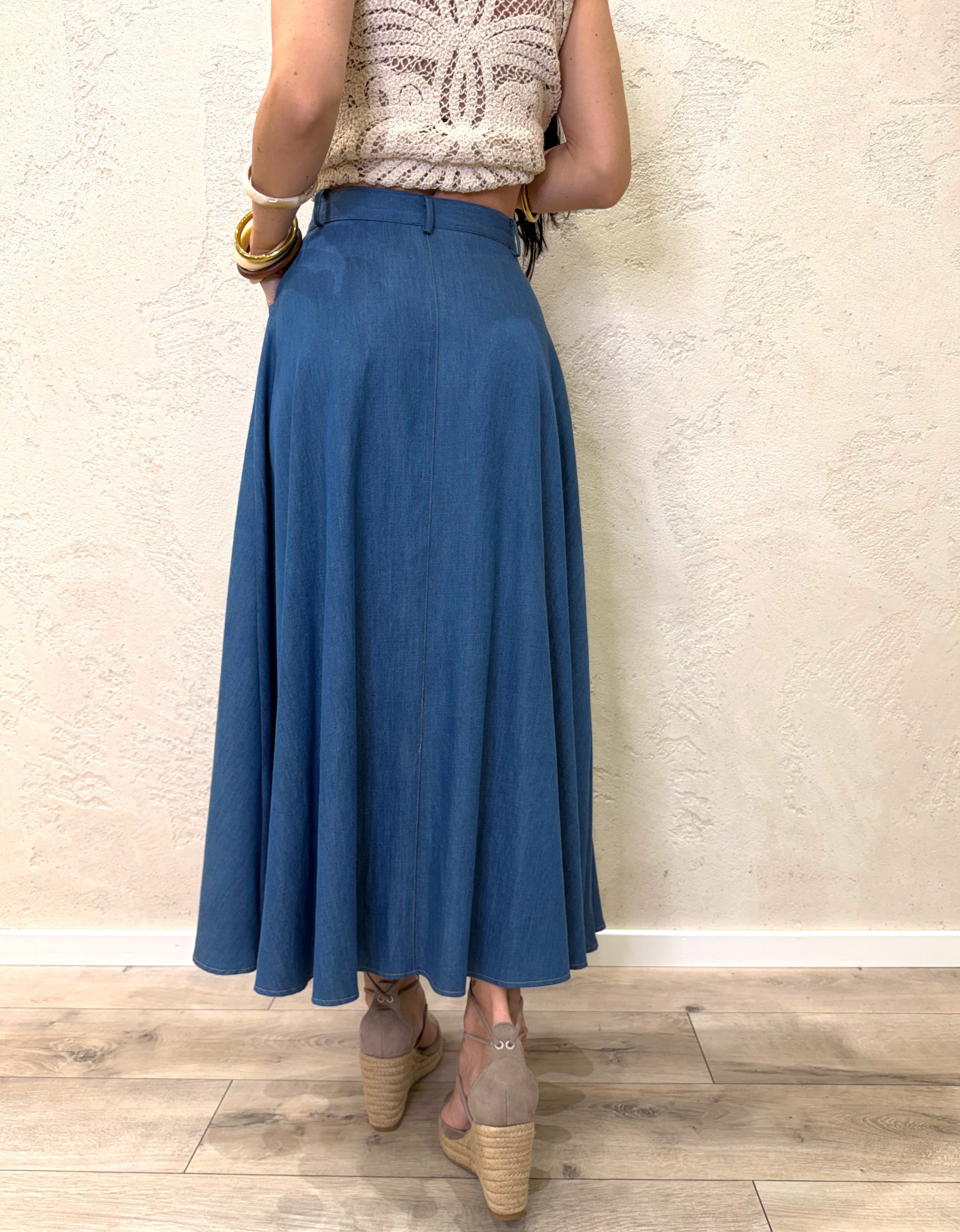 gonna midi in tela chambray con bottoni G9990041V DENIM BLU IMPERIAL 