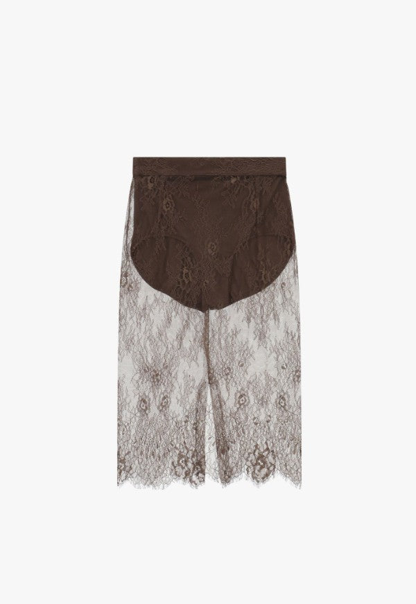 gonna midi in pizzo floreale trasparente GNQ3LJR MOKA IMPERIAL 
