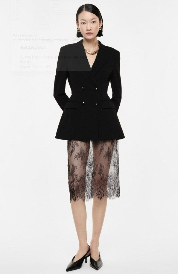gonna midi in pizzo floreale trasparente GNQ3LJR NERO IMPERIAL 