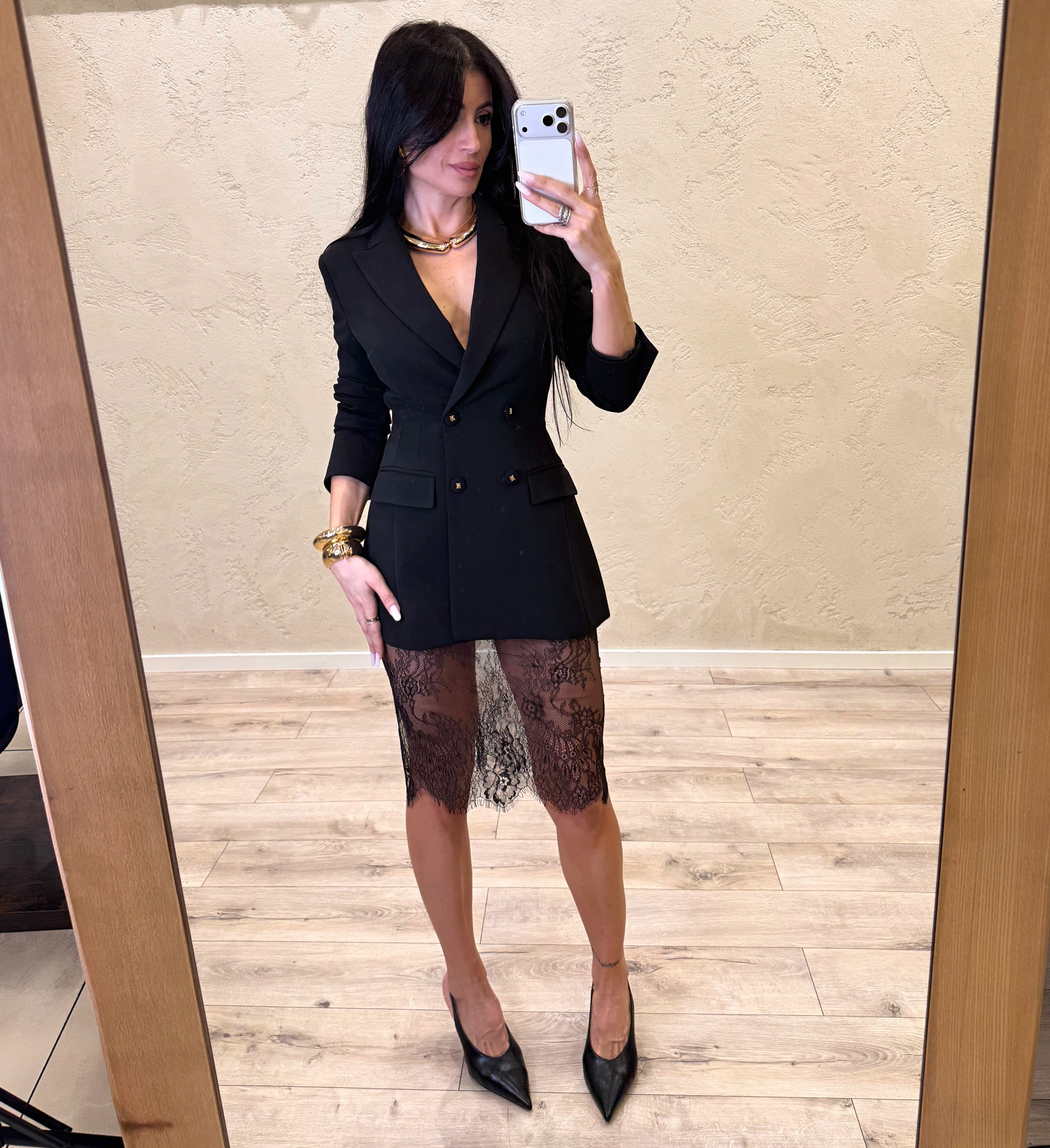gonna midi in pizzo floreale trasparente GNQ3LJR NERO IMPERIAL 