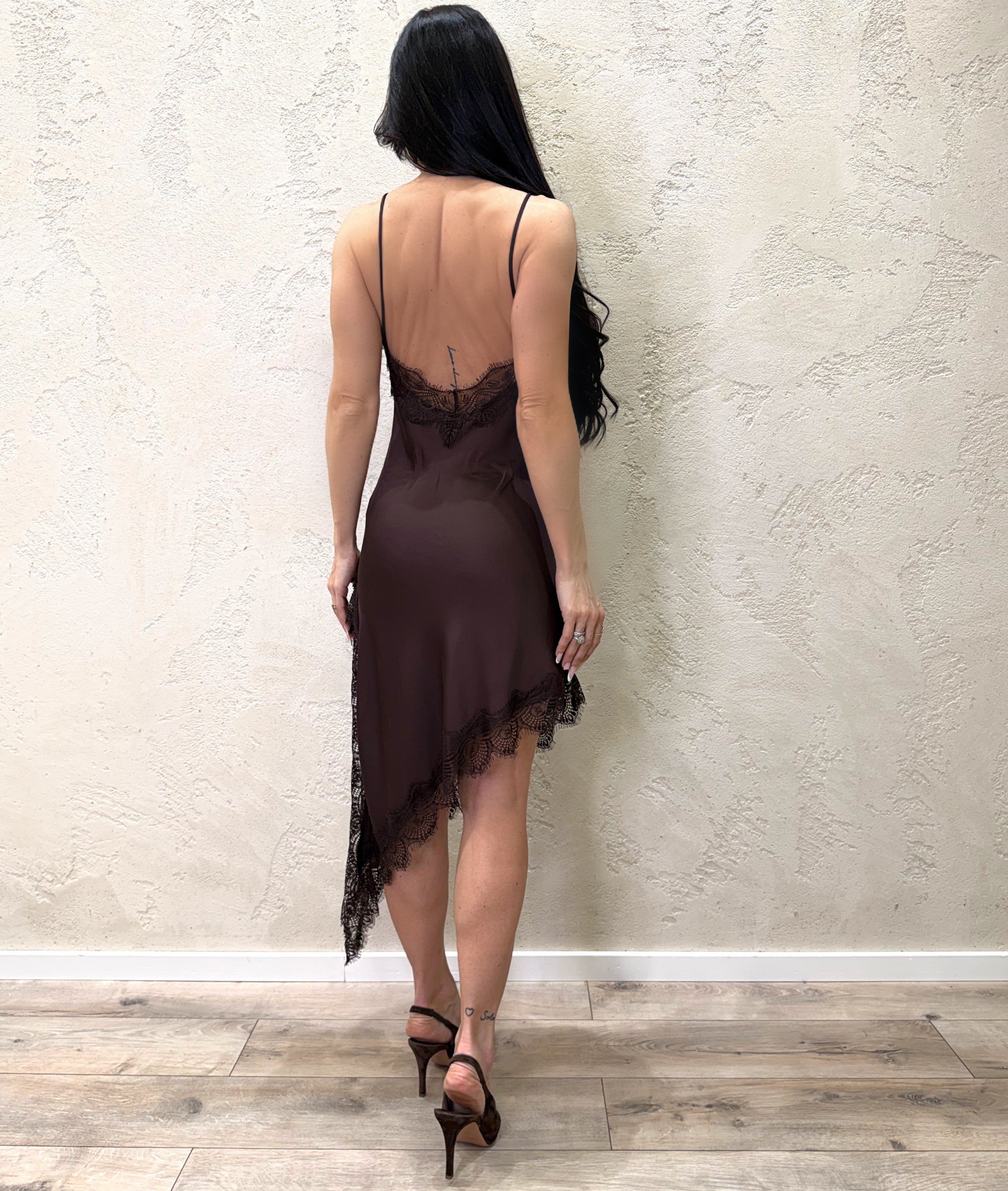 abito mini con inserti in pizzo in 100% viscosa 12059 MORO SUSY MIX 