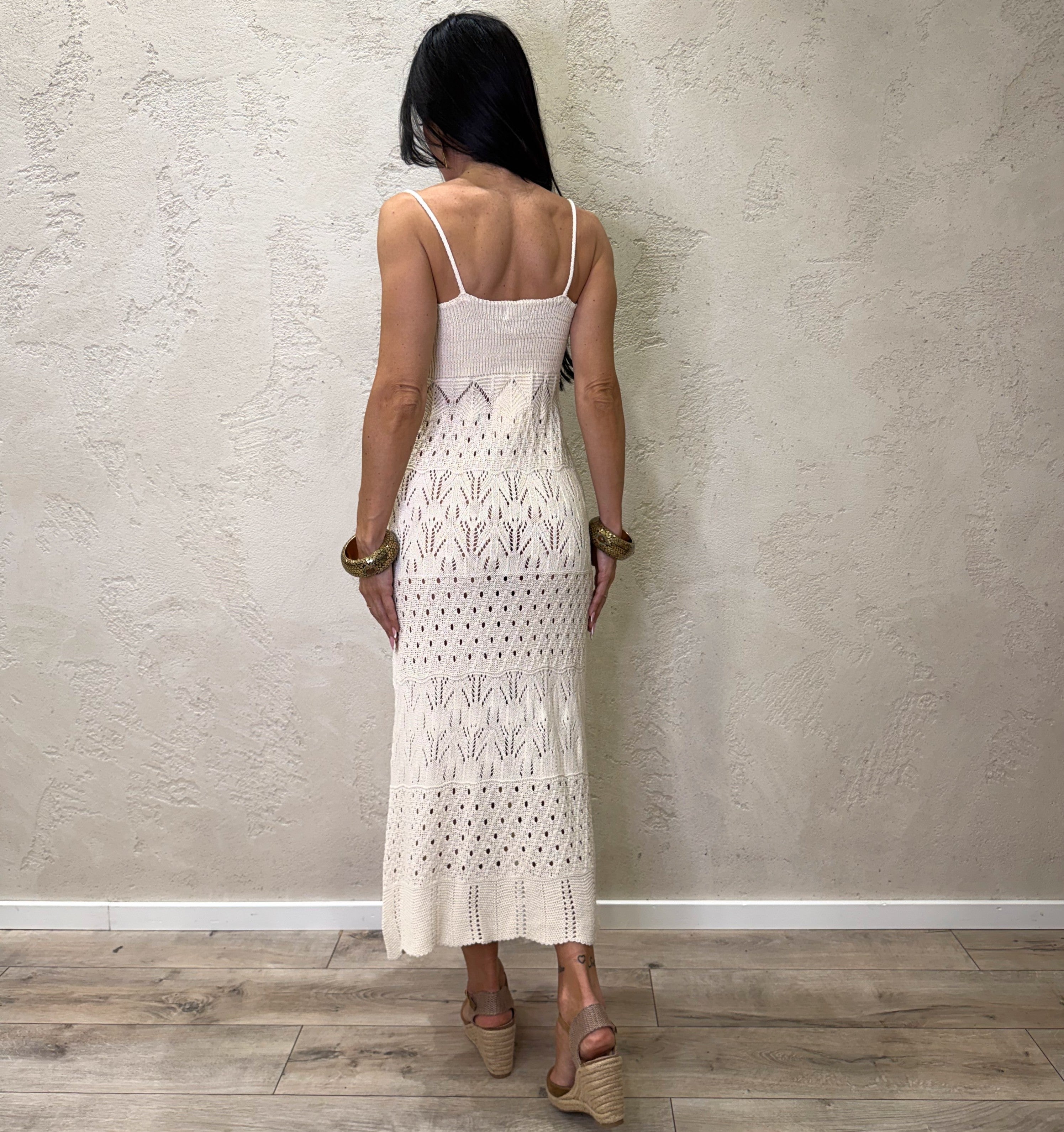 abito lungo crochet 25285 CREMA SUSY MIX 