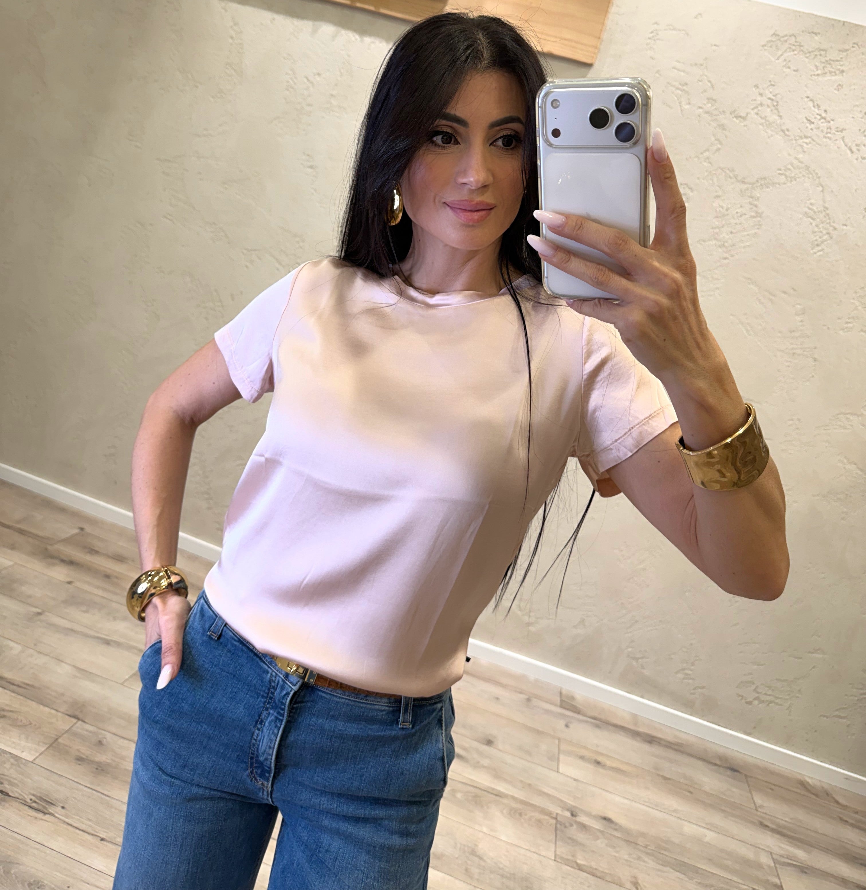 Blusa elasticizzata in satin 26FA705BU ROSA CIPRIA SUSY MIX 