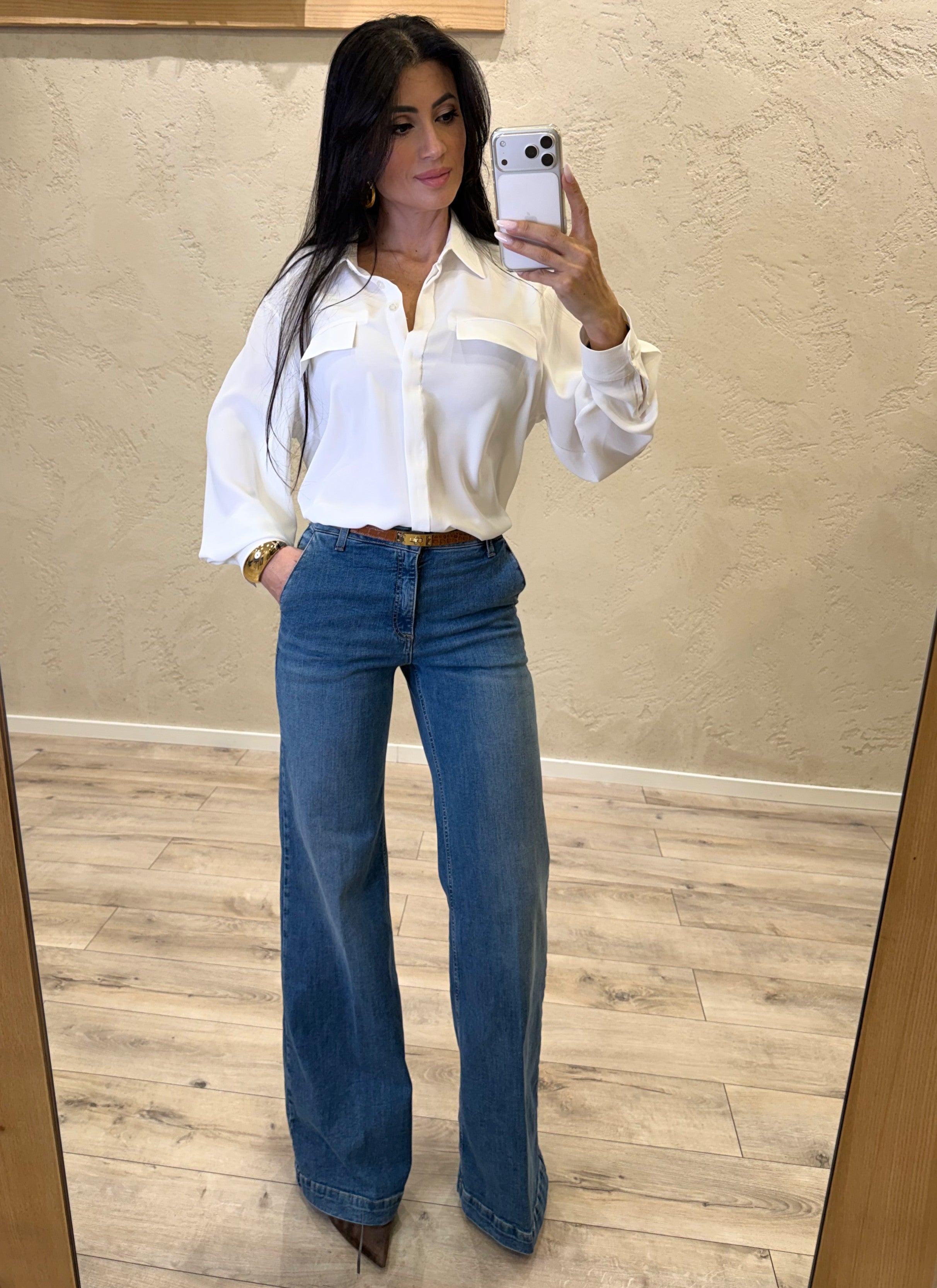 camicia in tessuto fluido con taschine 26Y928N18 BURRO SUSY MIX 