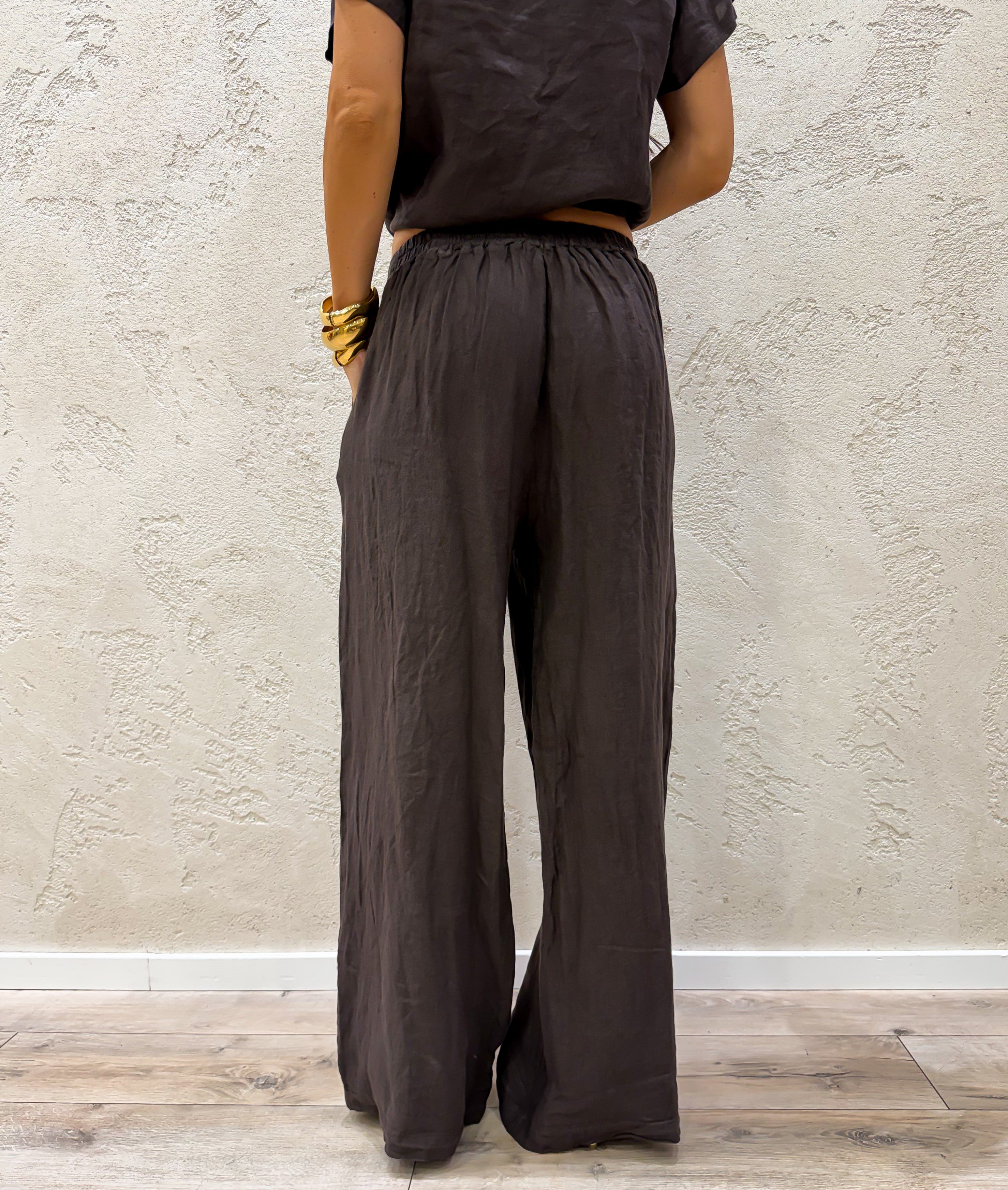 completo in 100% lino composto da blusa e pantalone a palazzo 41004 MORO SUSY MIX 