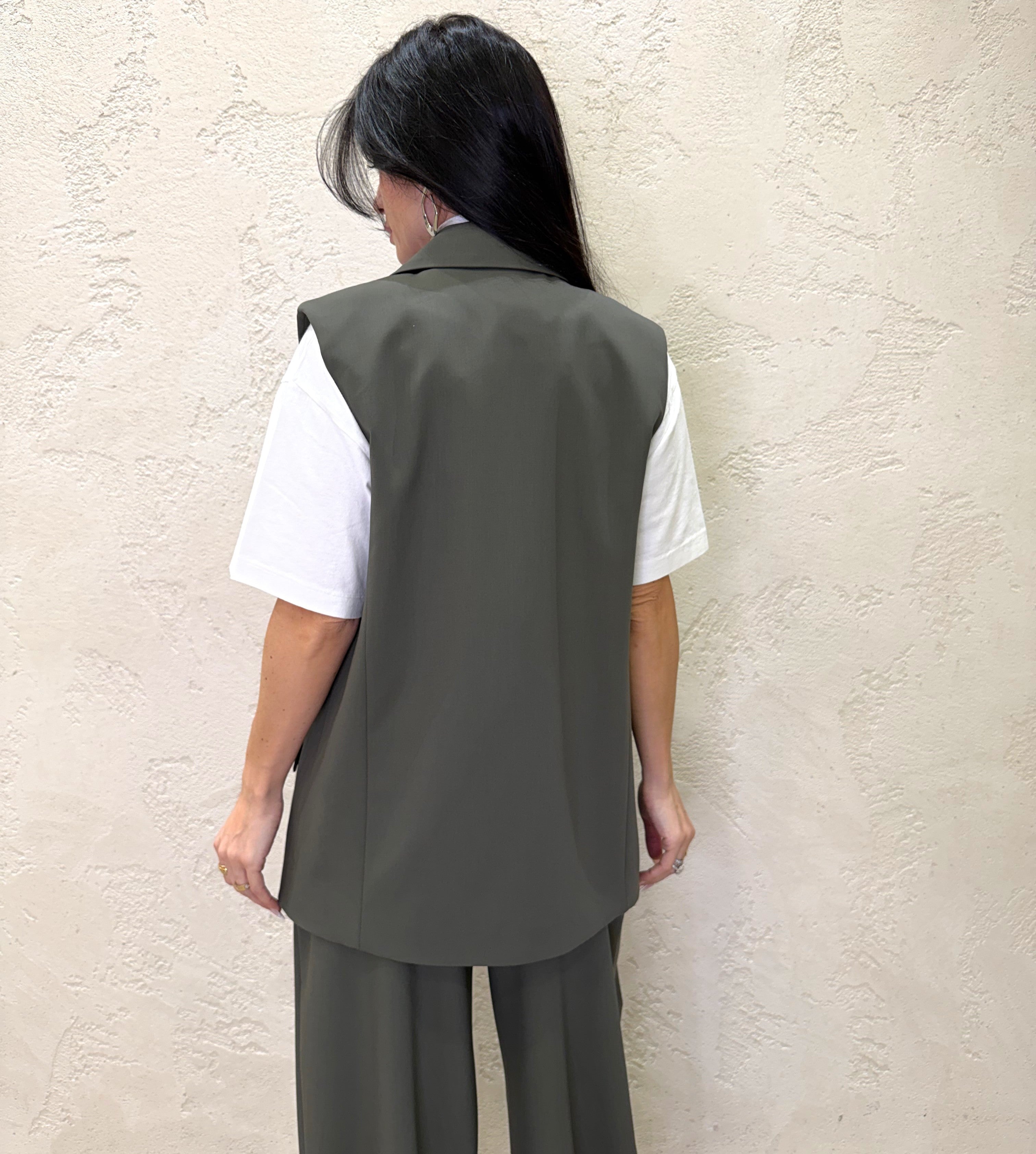 gilet over con spacchi laterali misto viscosa elasticizzato 53783 VERDEMILITARE SUSY MIX 