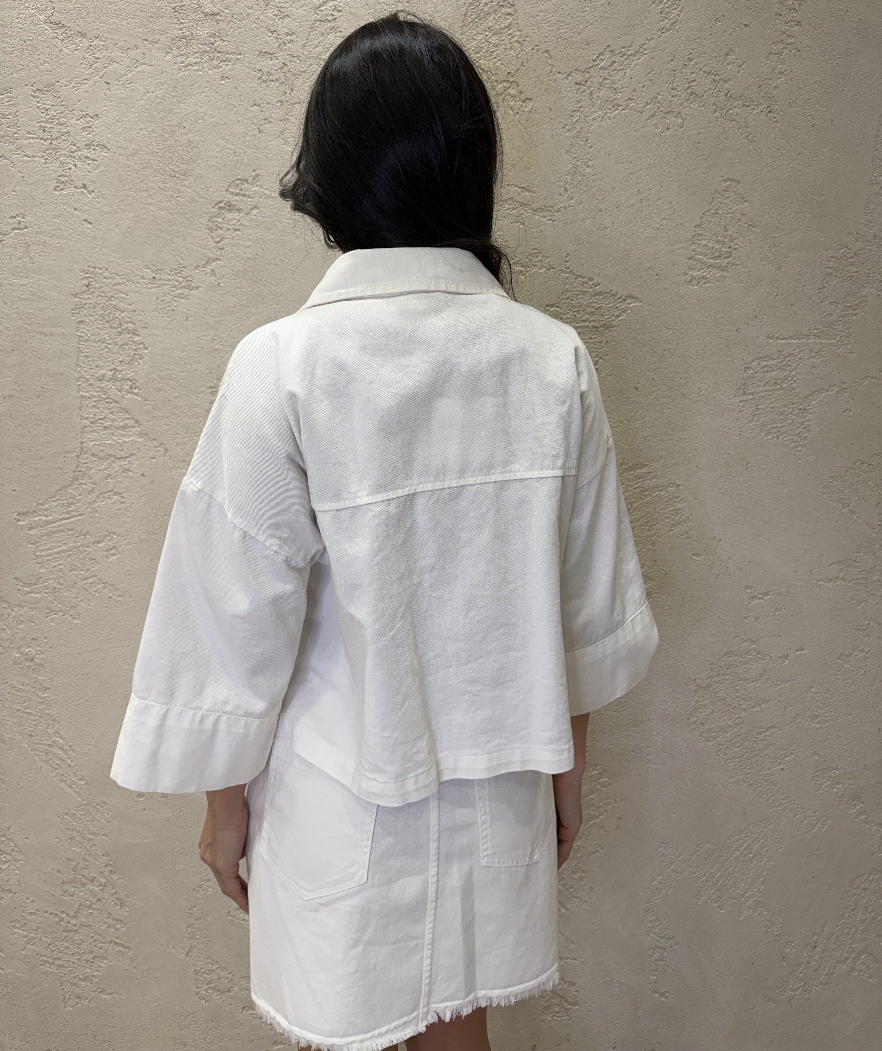 camicia in jeans a scatoletta con dettaglio gioiello 60507C BIANCO SUSY MIX 