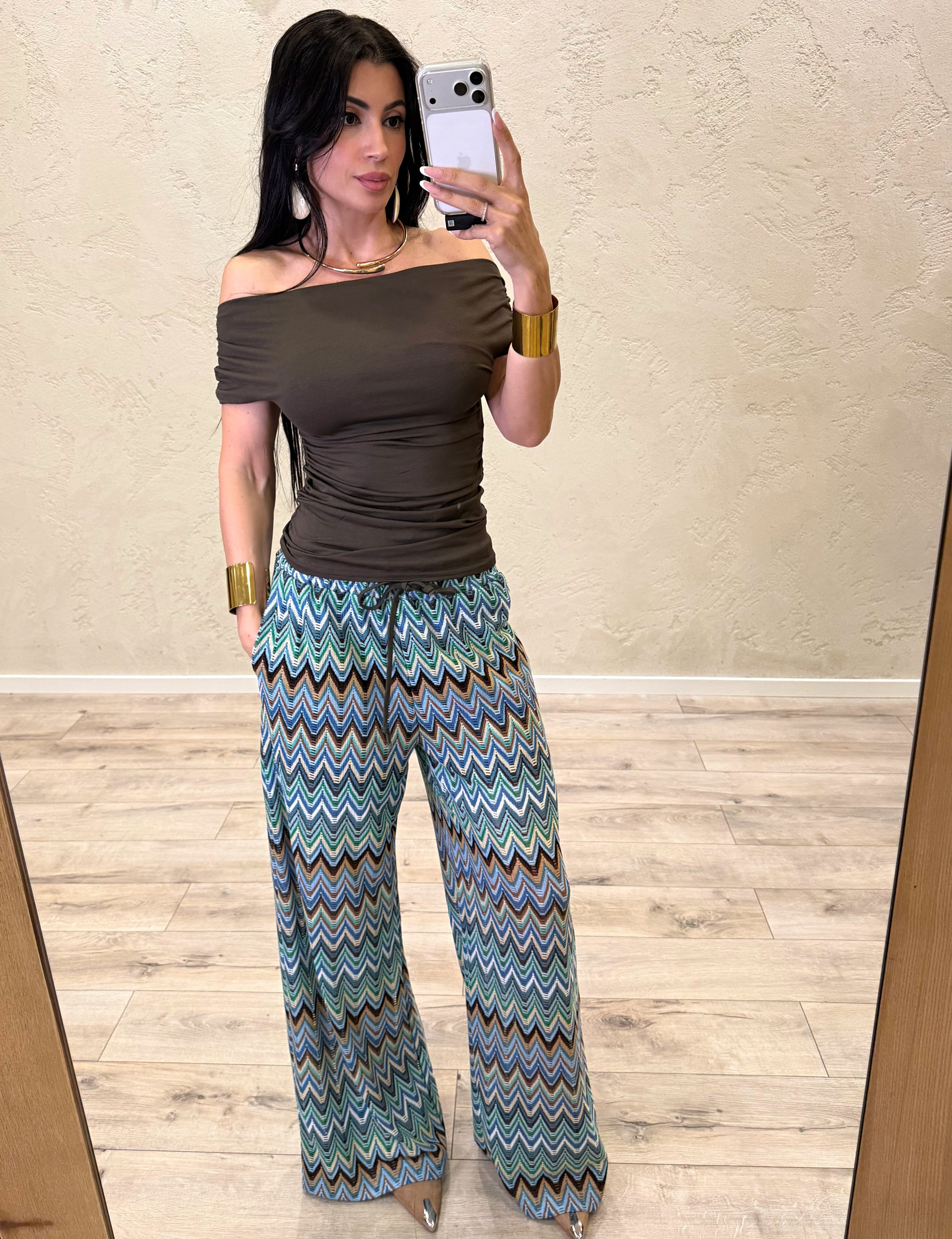 t-shirt scollo shiffer con arricciature sui fianchi B05198 MORO SUSY MIX 