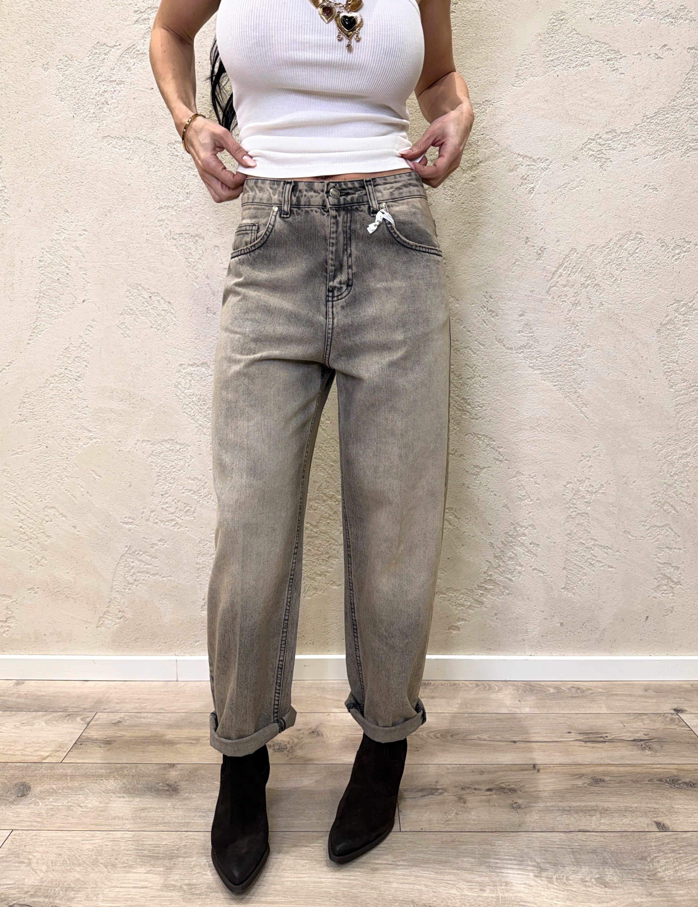 jeans a gamba larga effetto stone washed JDARIAKCEYG GRIGIO SUSY MIX 