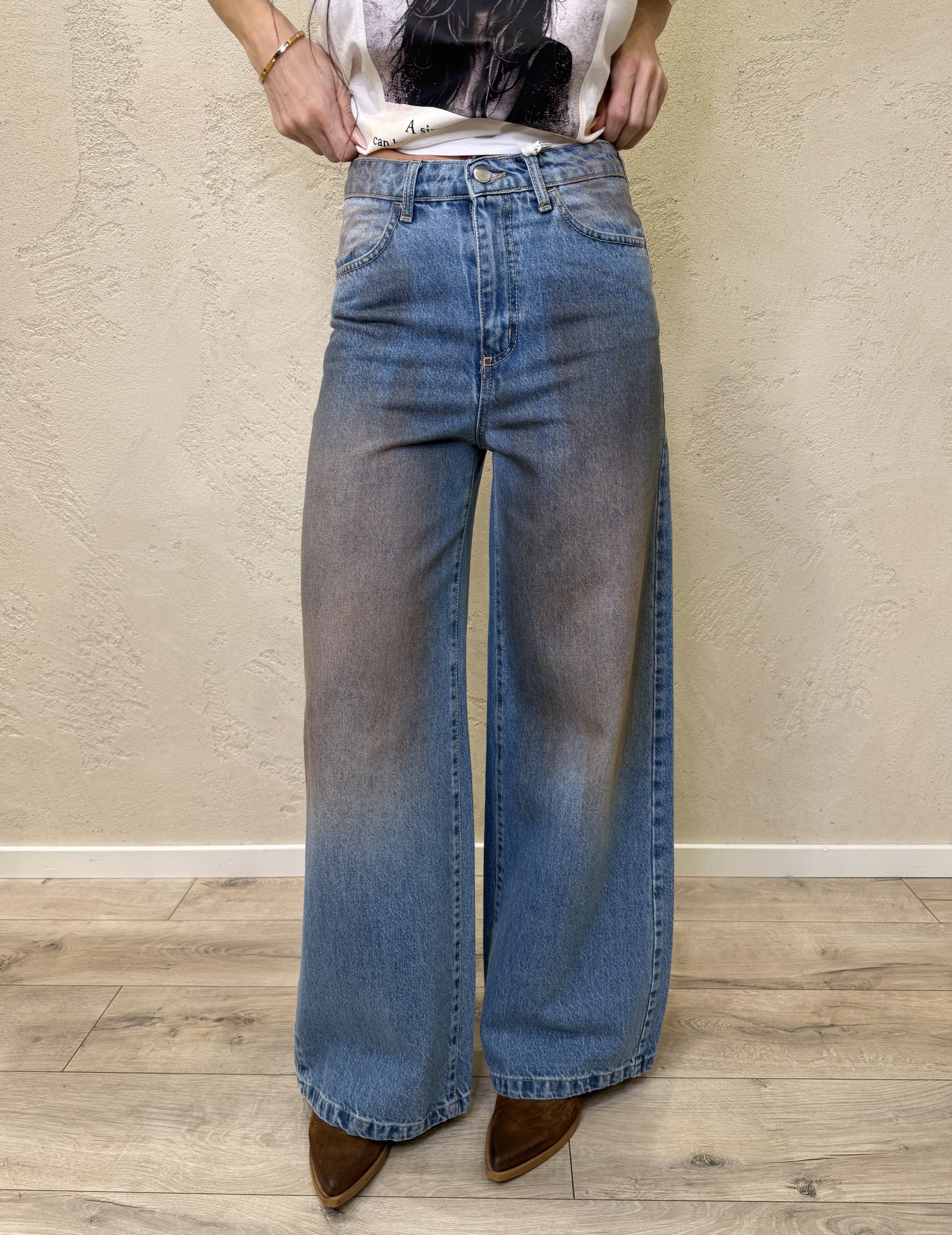 jeans a palazzo in tela ferma effetto invecchiato JSUSY98 DENIM SUSY MIX 