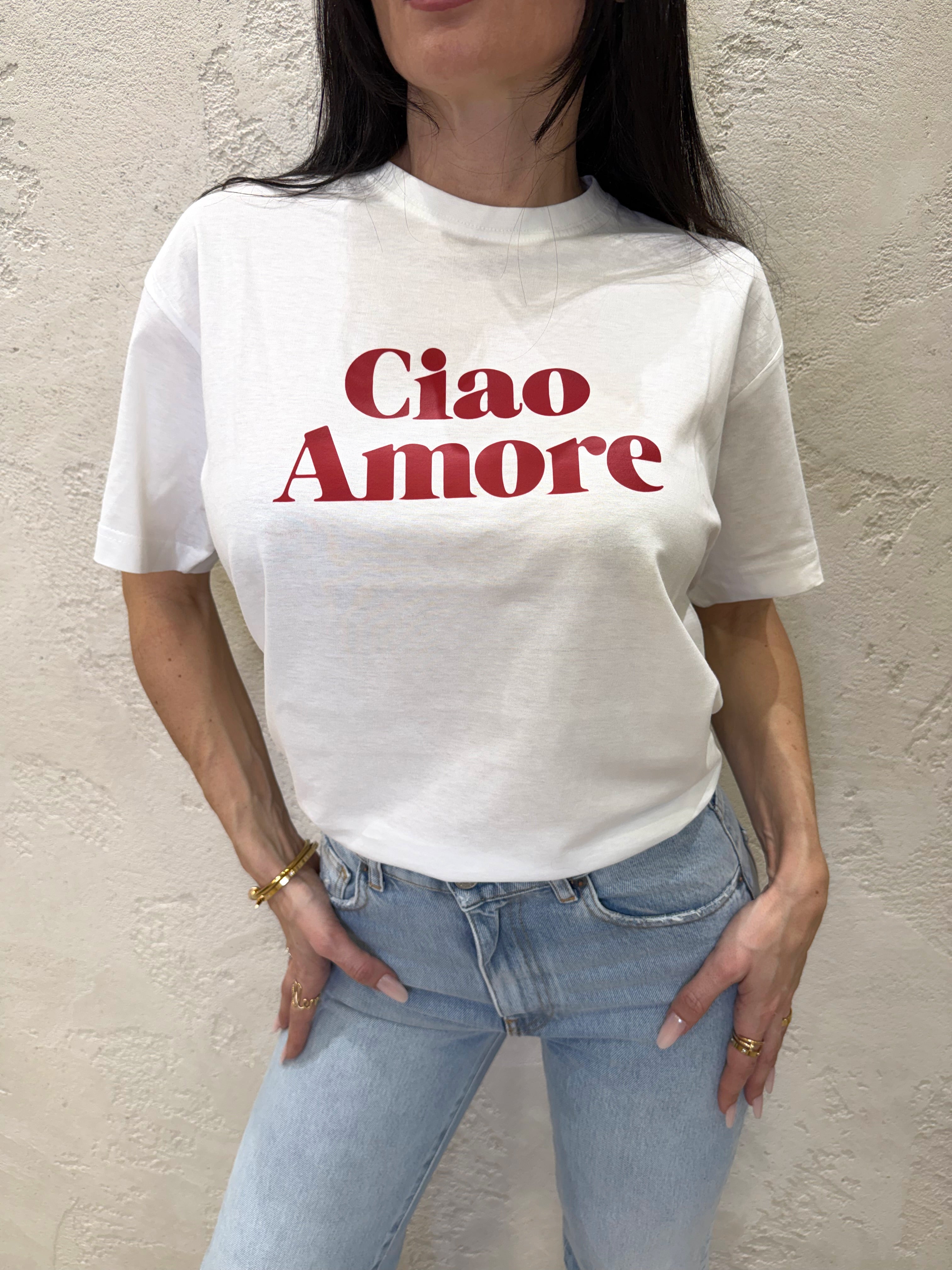 t-shirt leggermente over stampa "ciao amore" TSH09 BIANCO SUSY MIX 