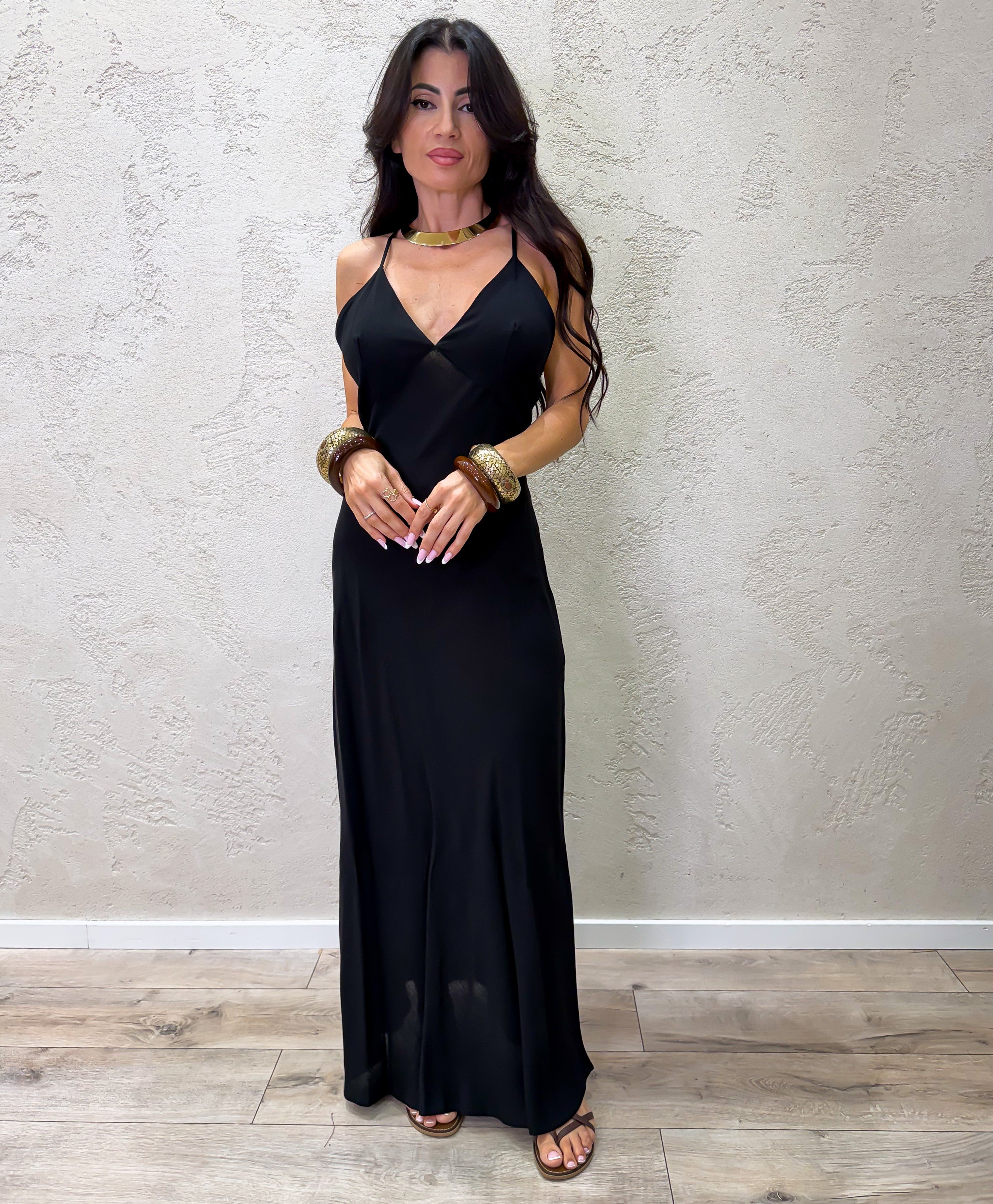 abito lungo in viscosa con accessorio V12610B672 NRO SUSY MIX 