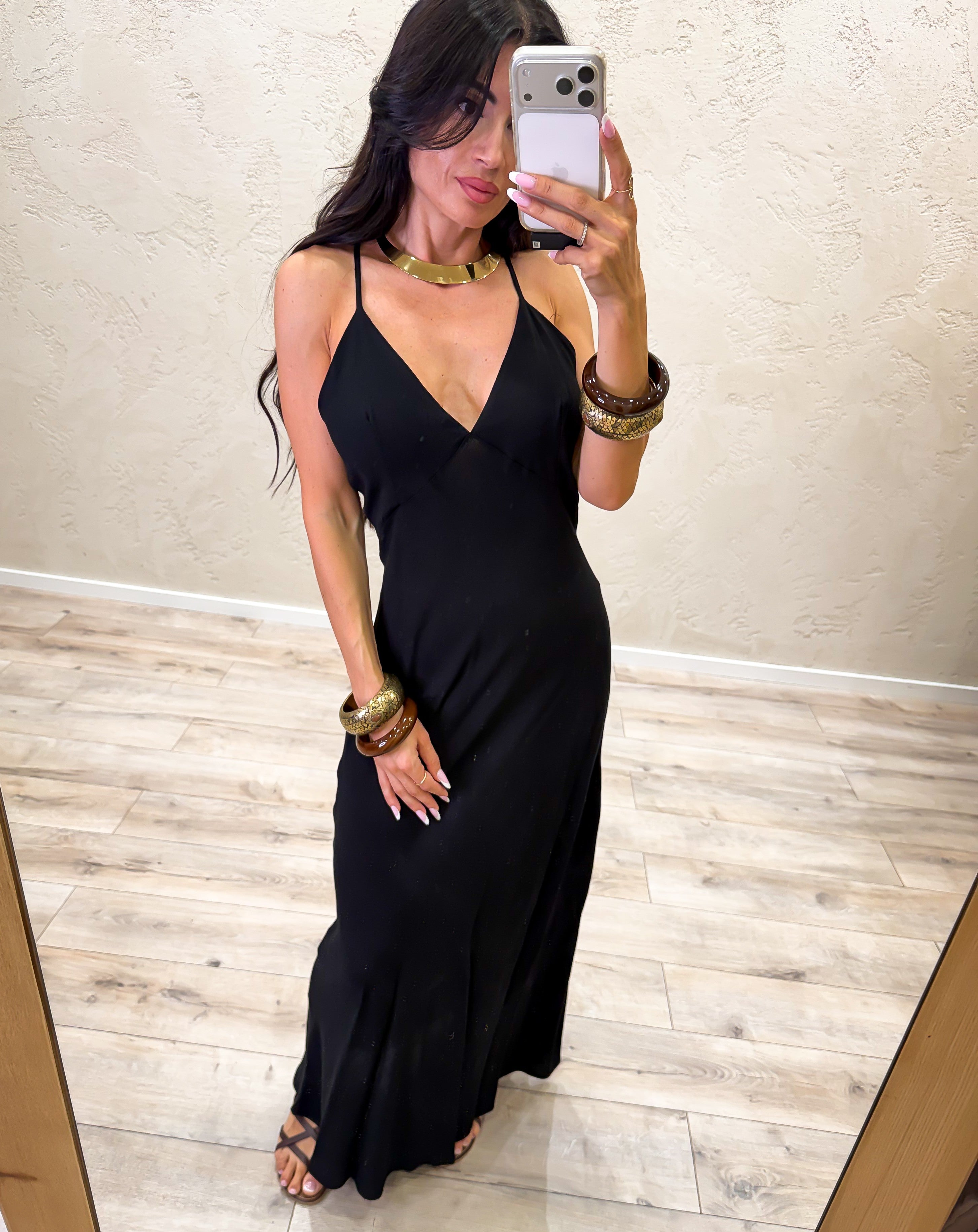 abito lungo in viscosa con accessorio V12610B672 NRO SUSY MIX 