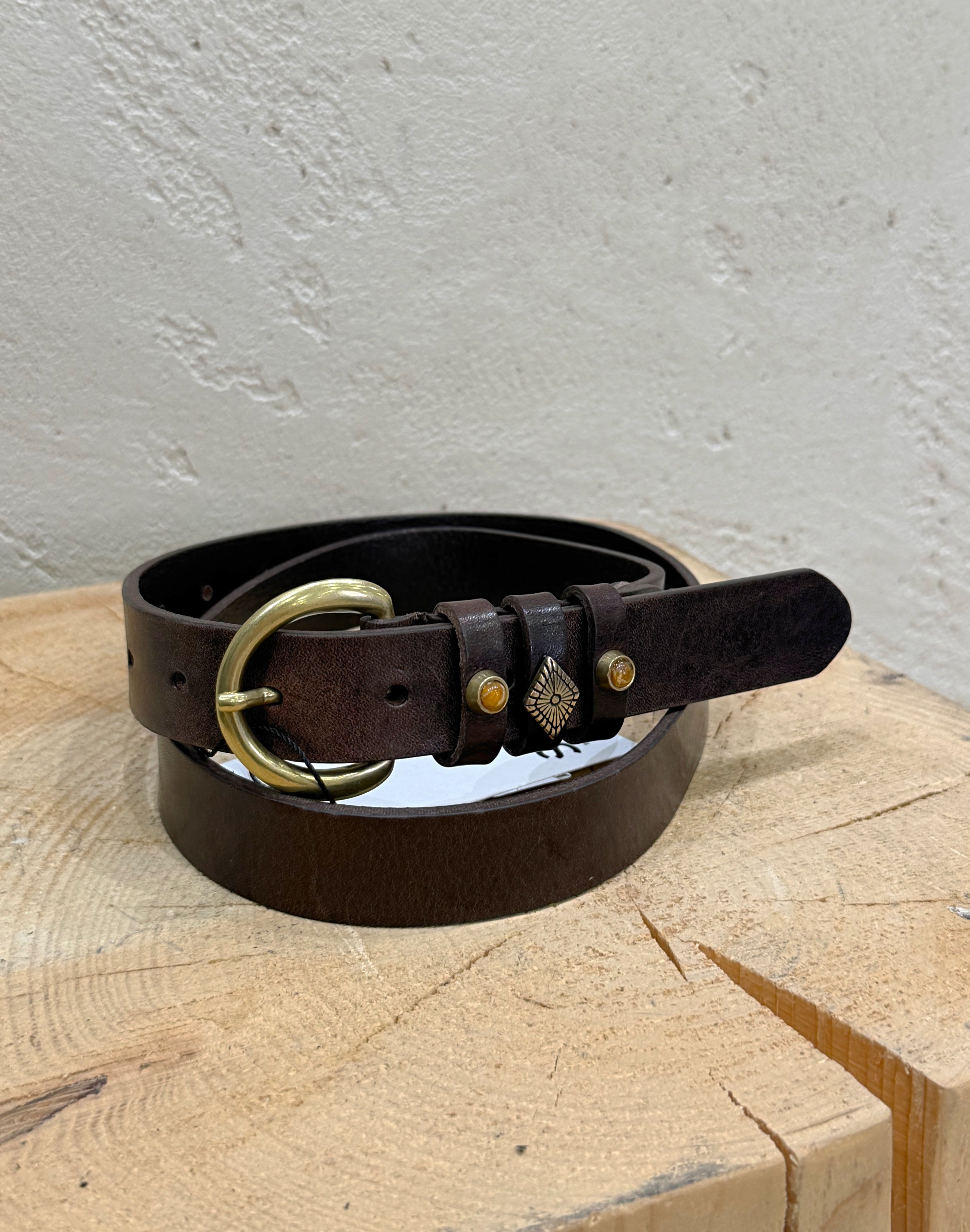 cintura in vero cuoio stile etnico con pietre W2587 MORO SUSY MIX 