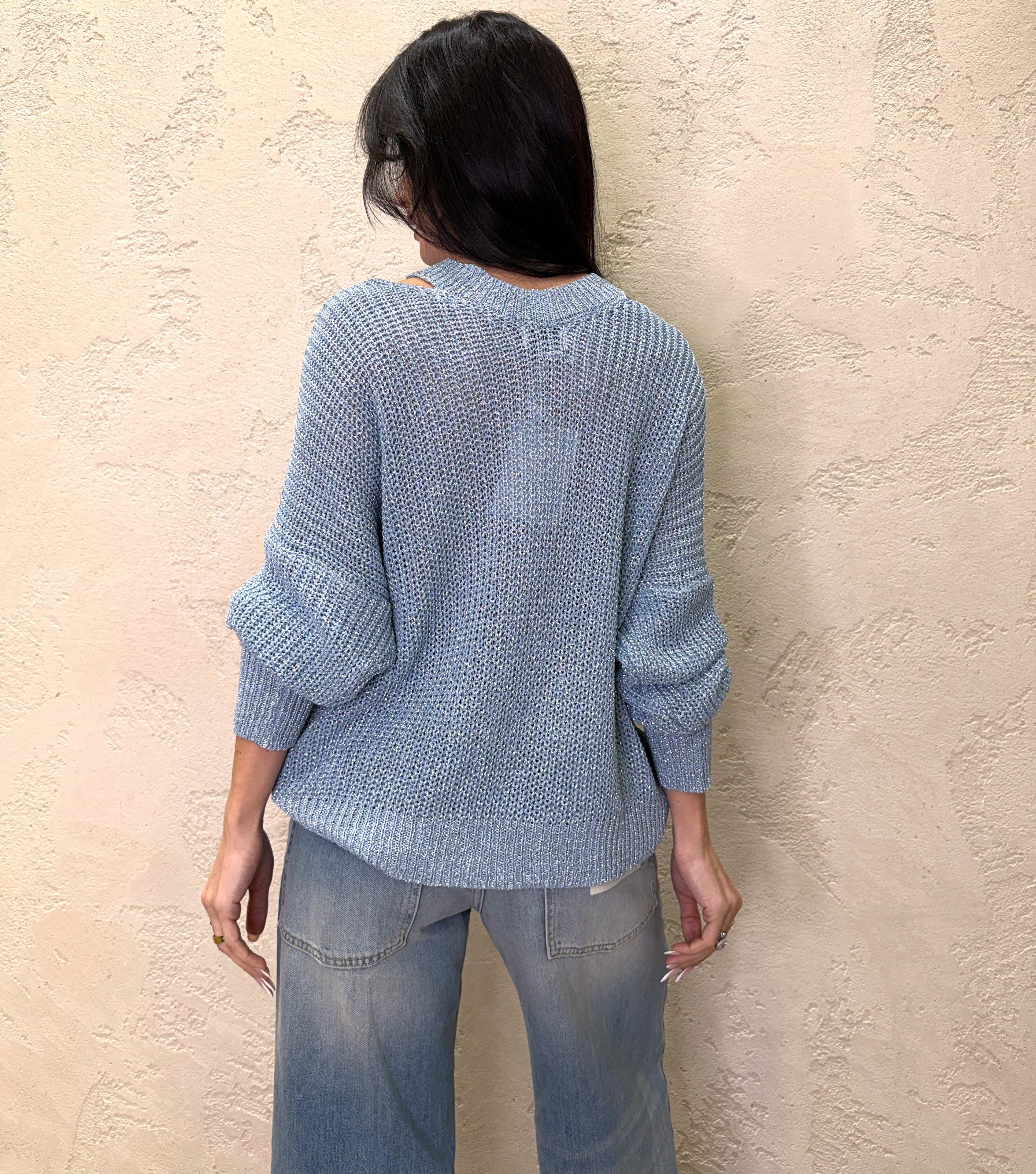 pull cut out in lurex con scollo a v W5018 CELESTE SUSY MIX 