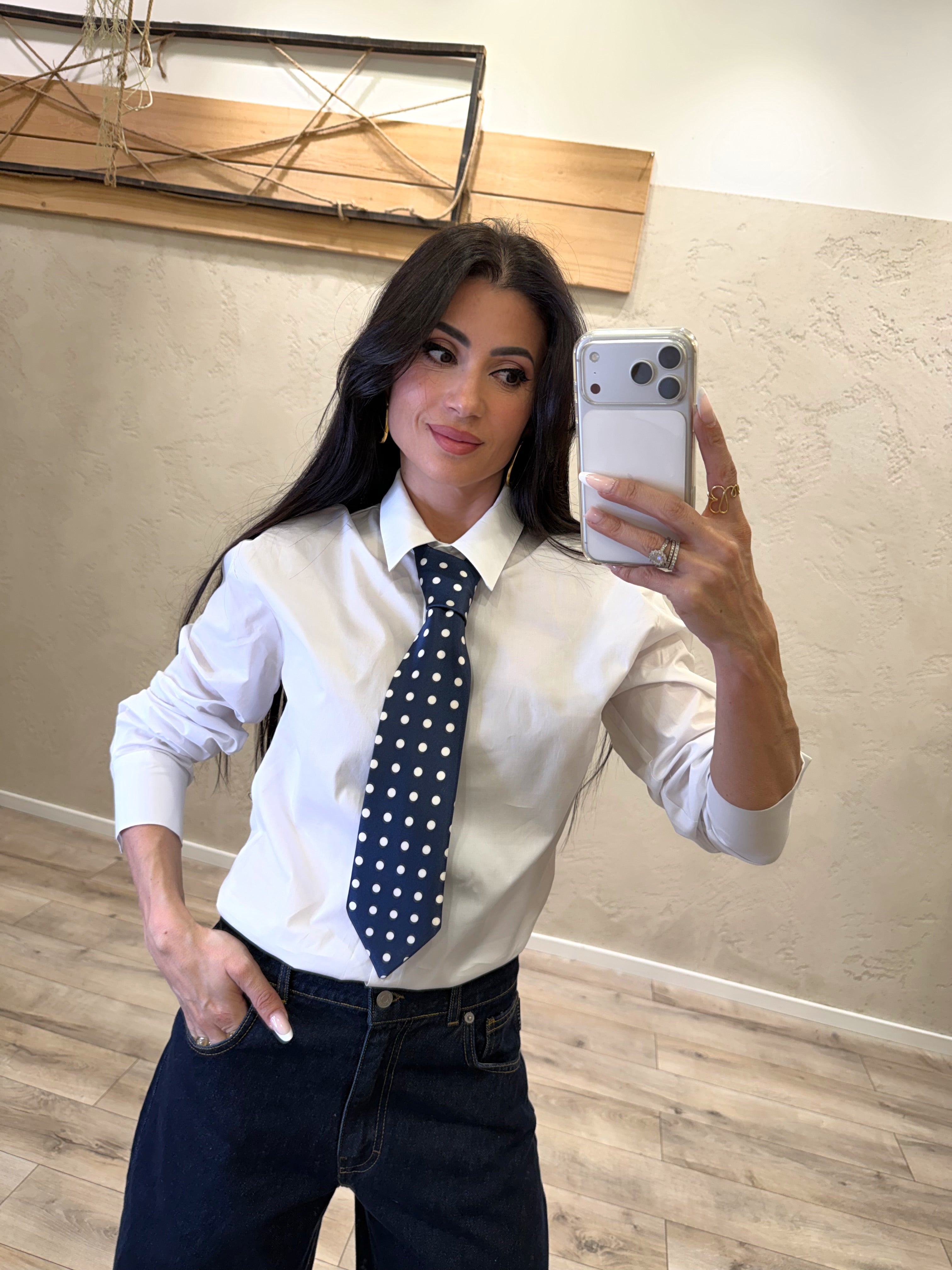 camicia morbda con cravatta a pois in dotazione 26C4355 BIANCO/BLU TENSIONE IN 