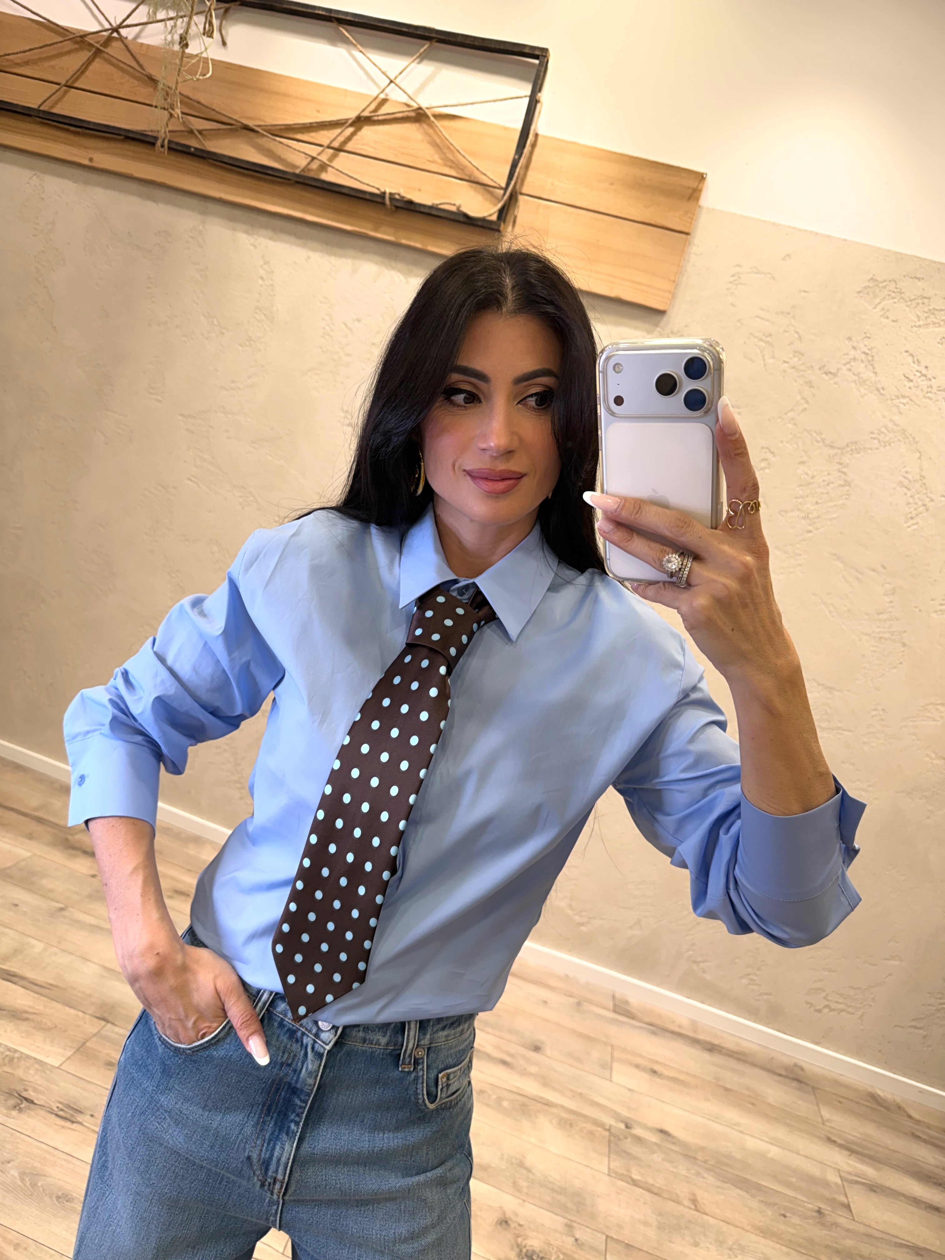 camicia morbda con cravatta a pois in dotazione 26C4355 CELESTE/MORO TENSIONE IN 
