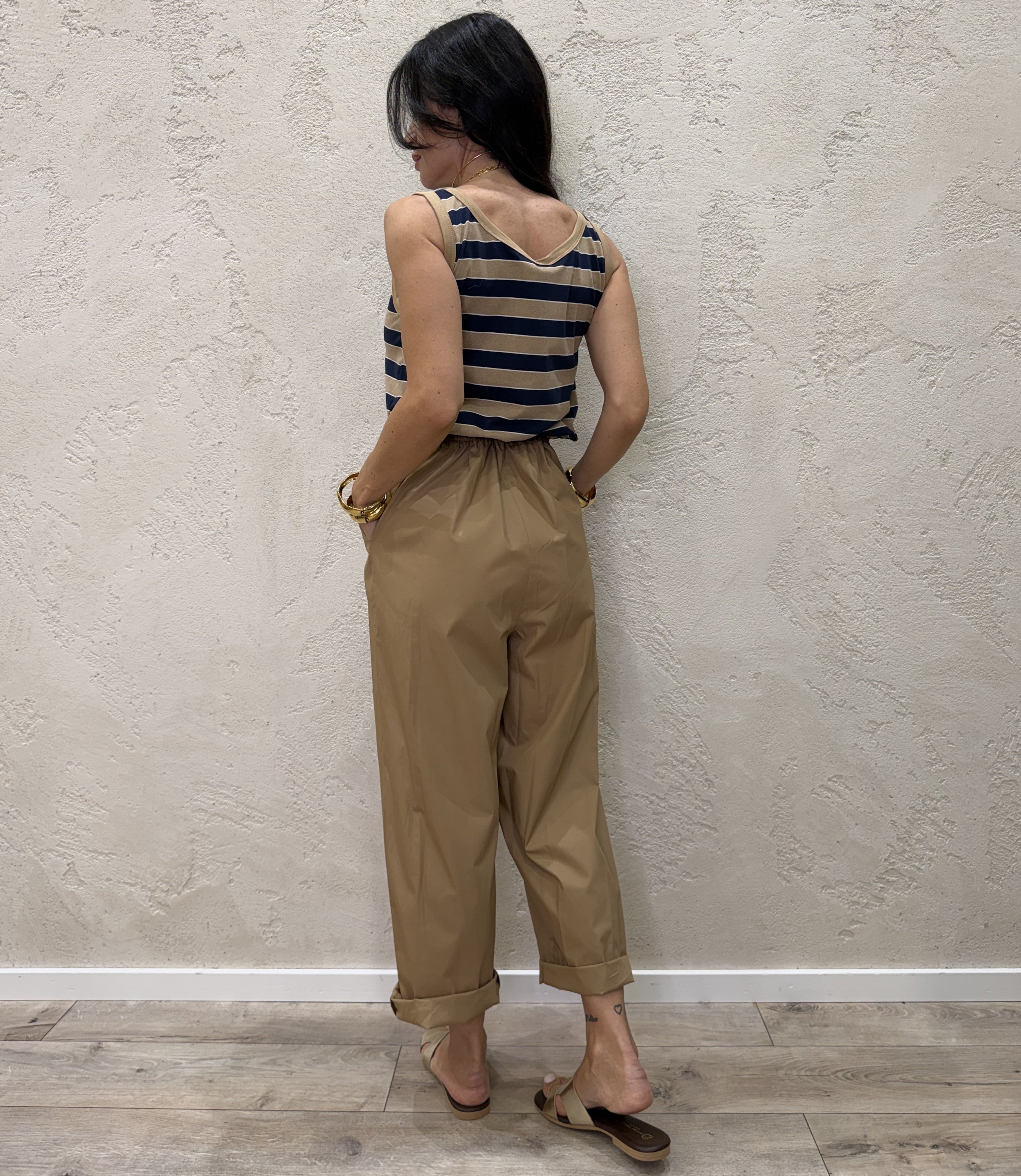 jumpsuit "miu" doppio tessuto a righe 26H5308 BLU/TABACCO TENSIONE IN 