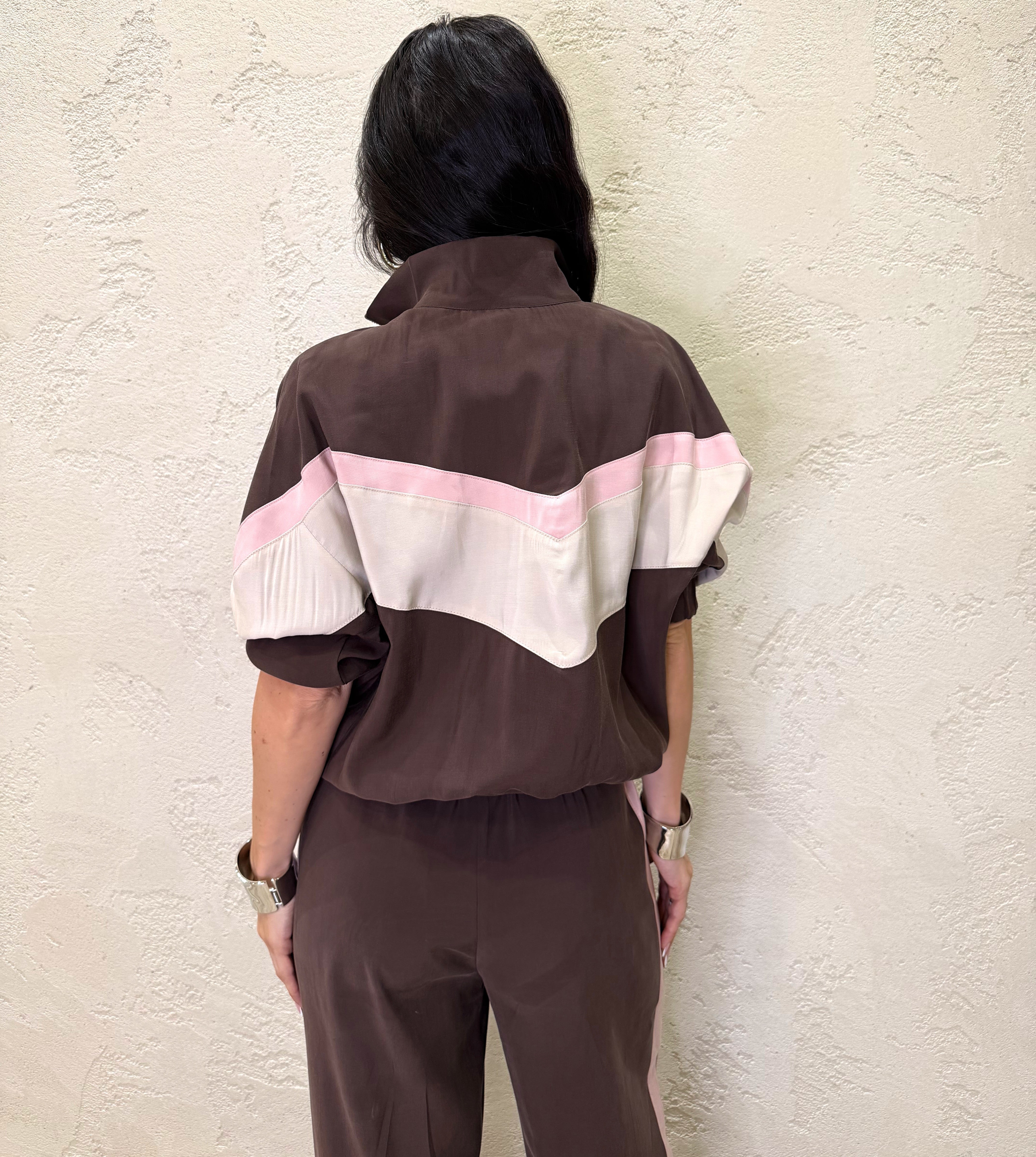 felpa laurent modello bomber in tessuto cupro 26M4582 MORO/GESSO/ROSA TENSIONE IN 