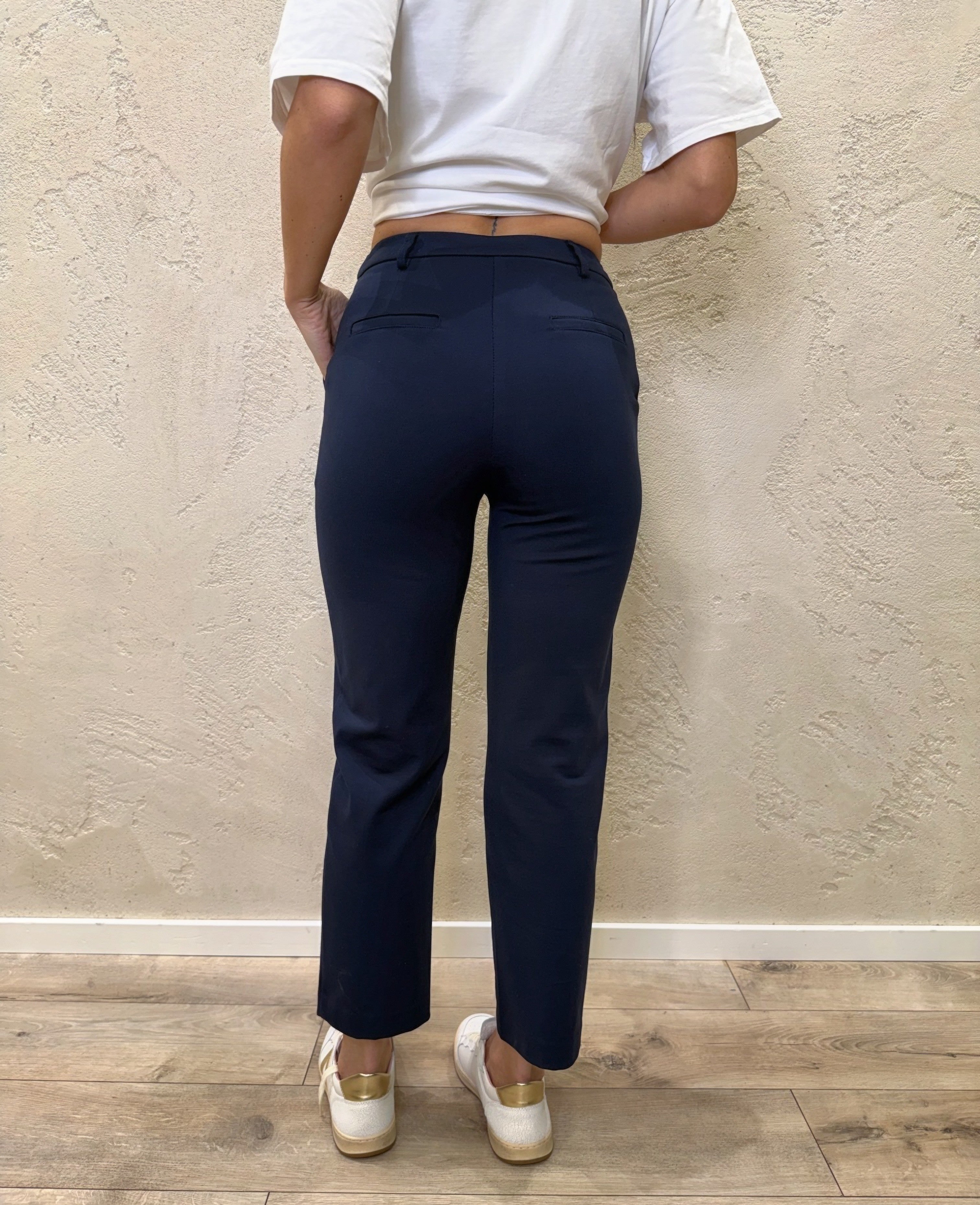 pantalone elasticizzato a sigretta in punto milano 26P3700 BLU TENSIONE IN 