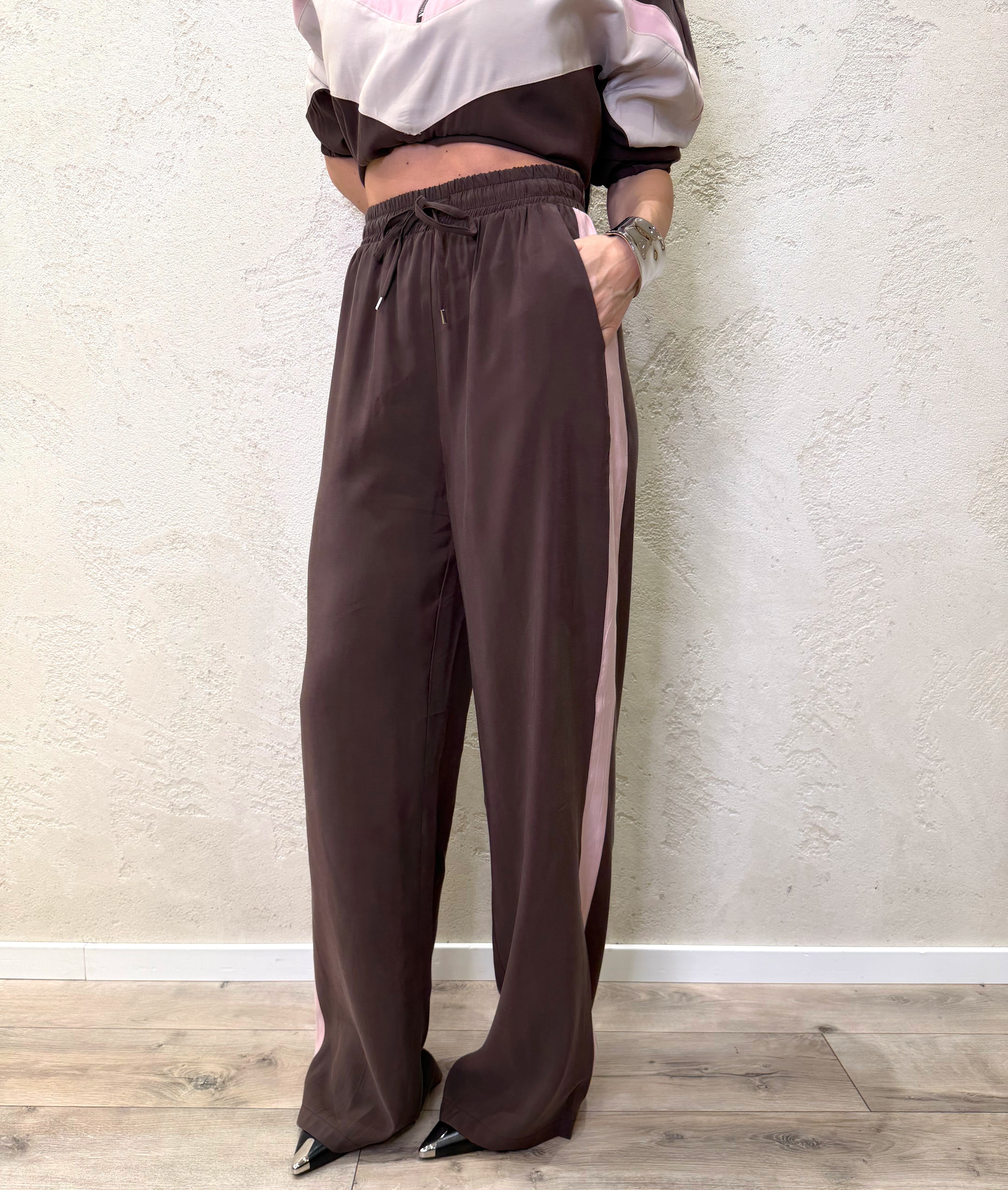 pantaloni laurent modello a palazzo tessuto cupro 26P4584 MORO/ROSA TENSIONE IN 