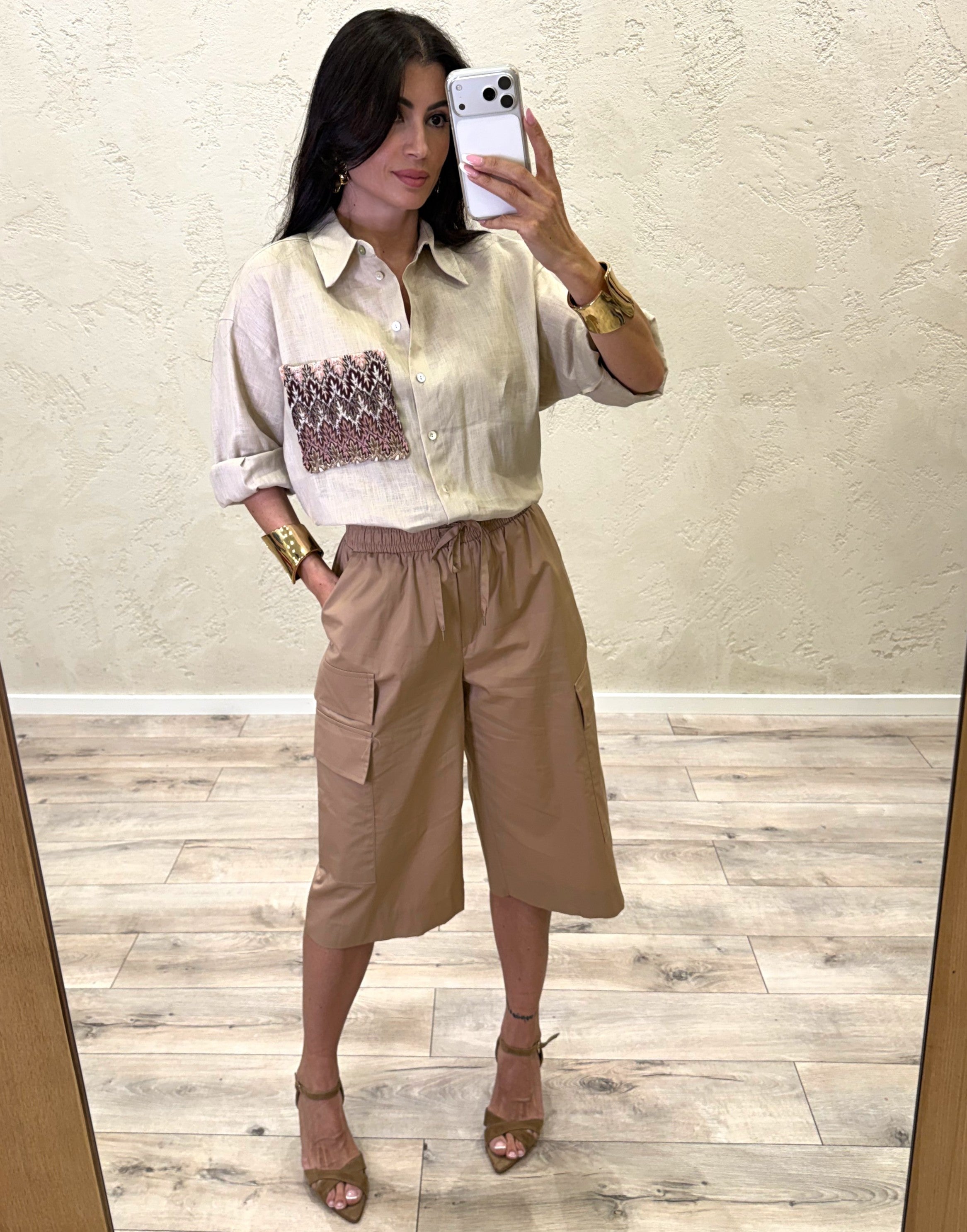 maxi bermuda cargo in cotone 26P5003 COGNAC TENSIONE IN 