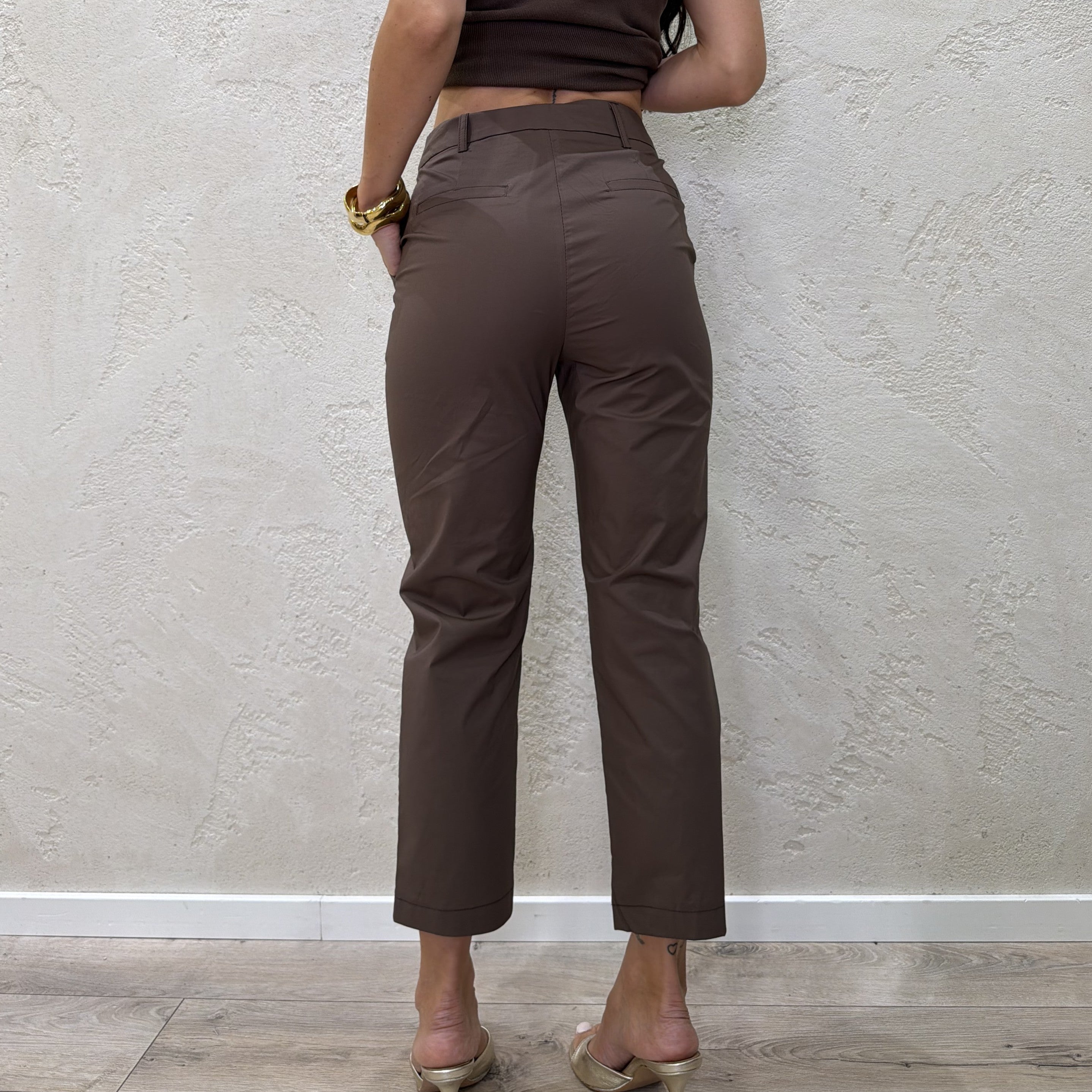 pantaloni in cotone leggero chiusura asimmetrica 26P5388 MORO TENSIONE IN 