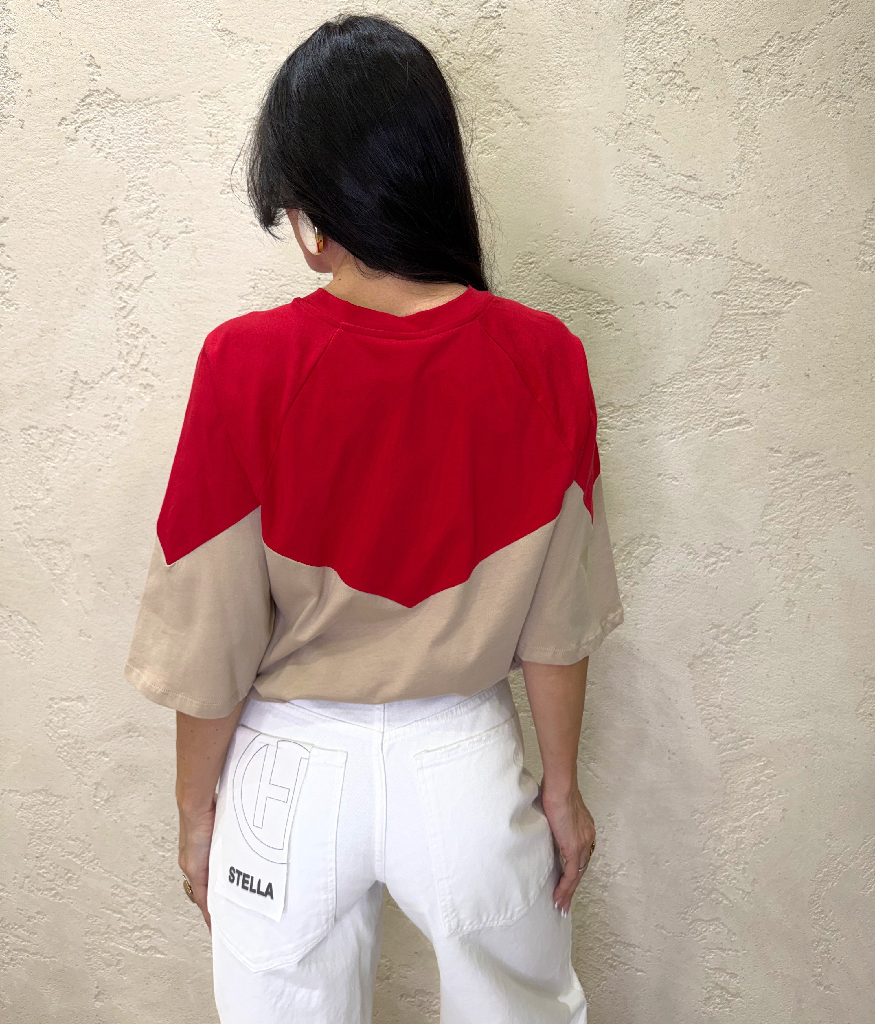 t-shirt doppio colore 3907 ROSSO/SABBIA TENSIONE IN 