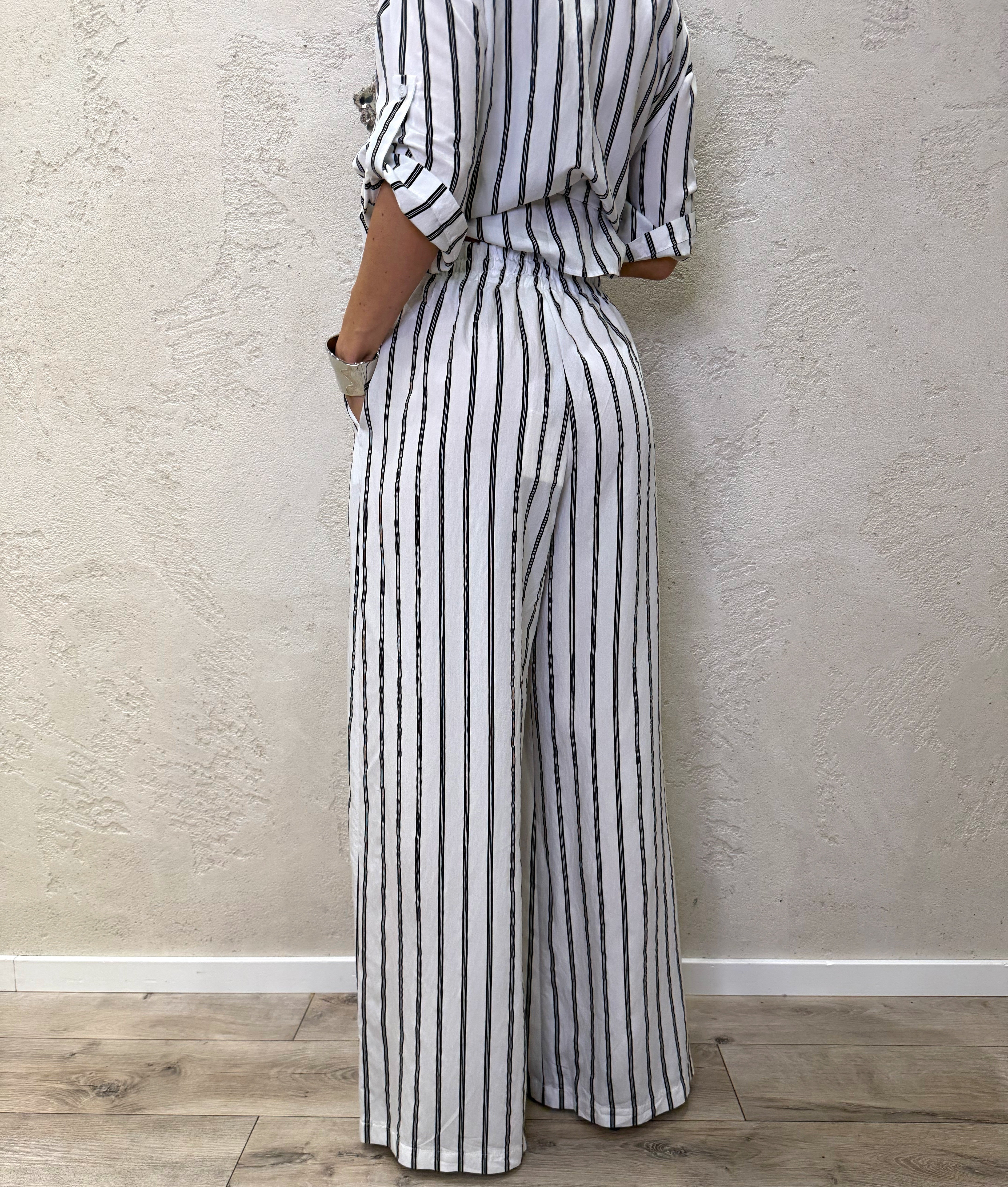 pantaloni a palazzo fantasia a righe PE260221 BIANCO/NERO TENSIONE IN 