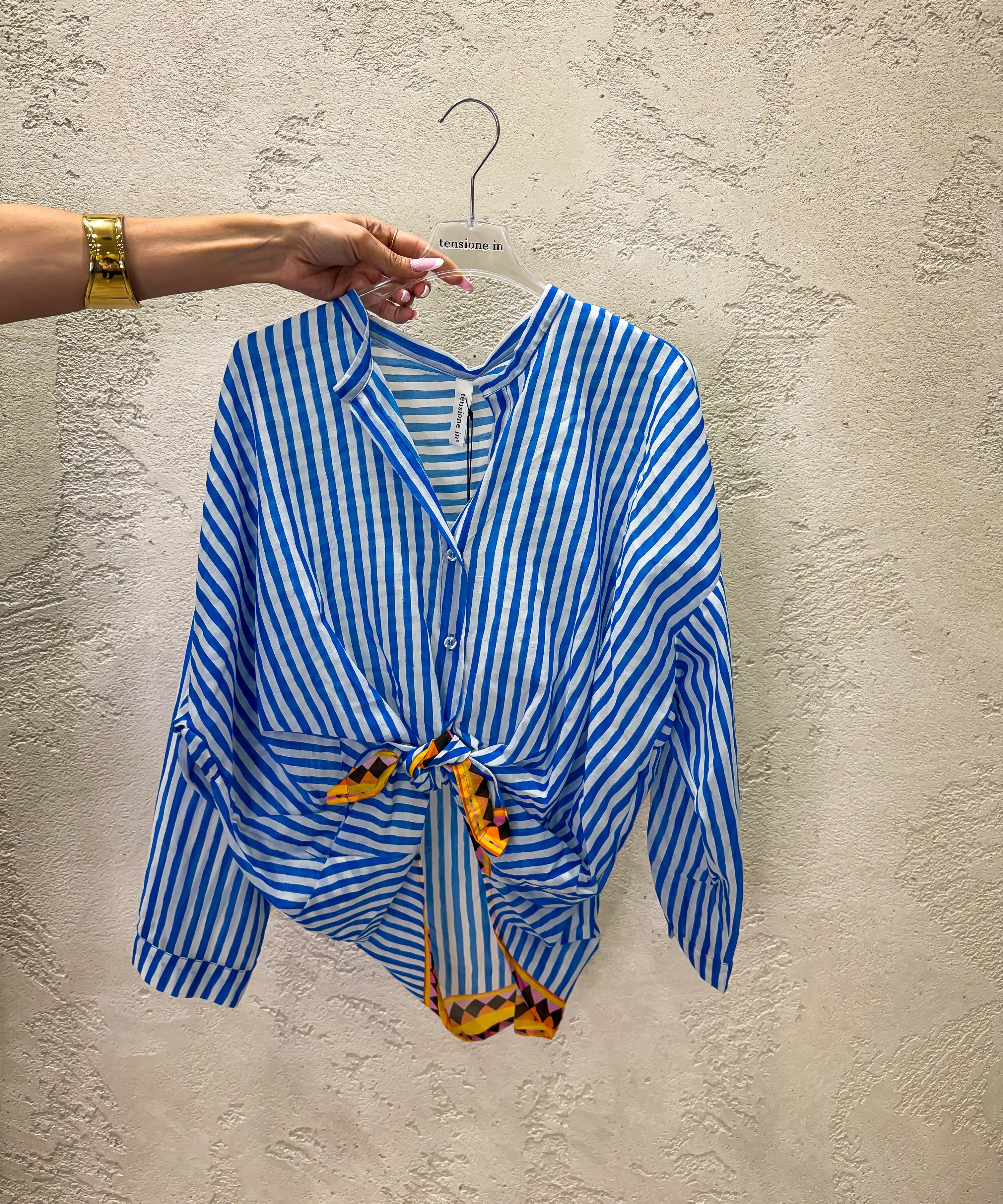 camicia in mussola a righe PE260374 BLUELETTRICO/BIANCO TENSIONE IN 
