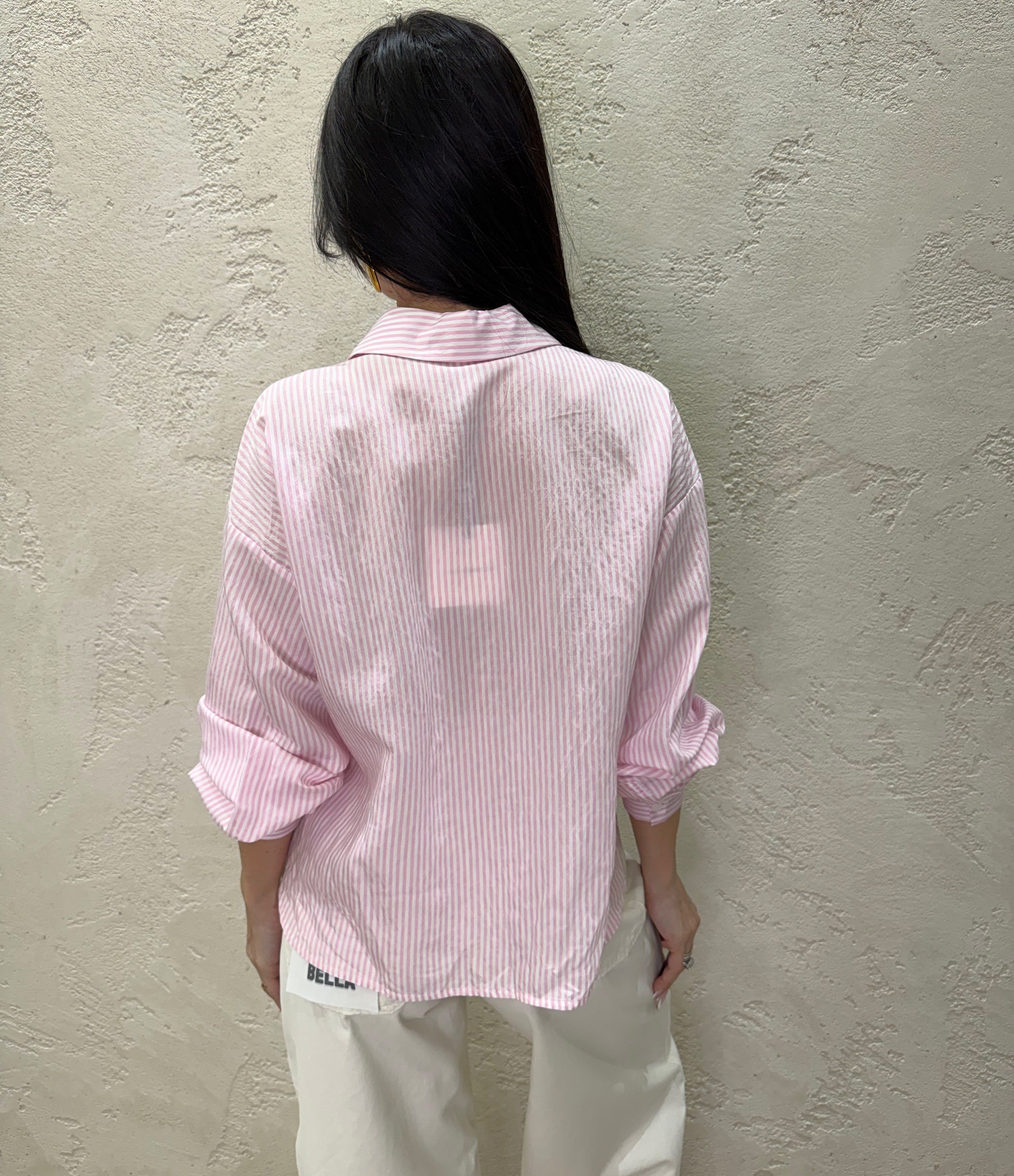 camicia a righe in popeline misto viscosa S26C153/T ROSA TENSIONE IN 