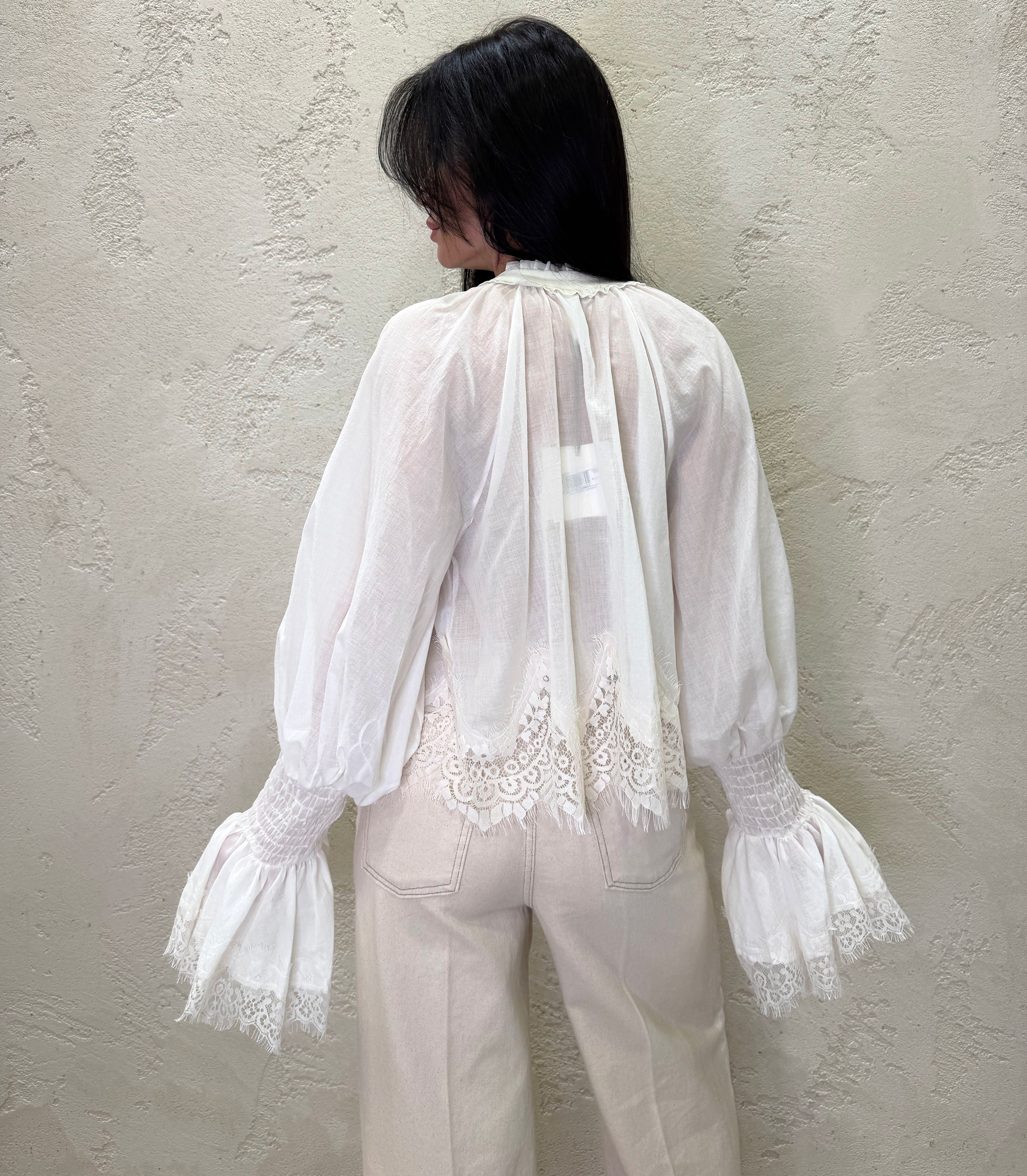 camicia in mussola di cotone con inserti in pizzo S26C181 PANNA TENSIONE IN 