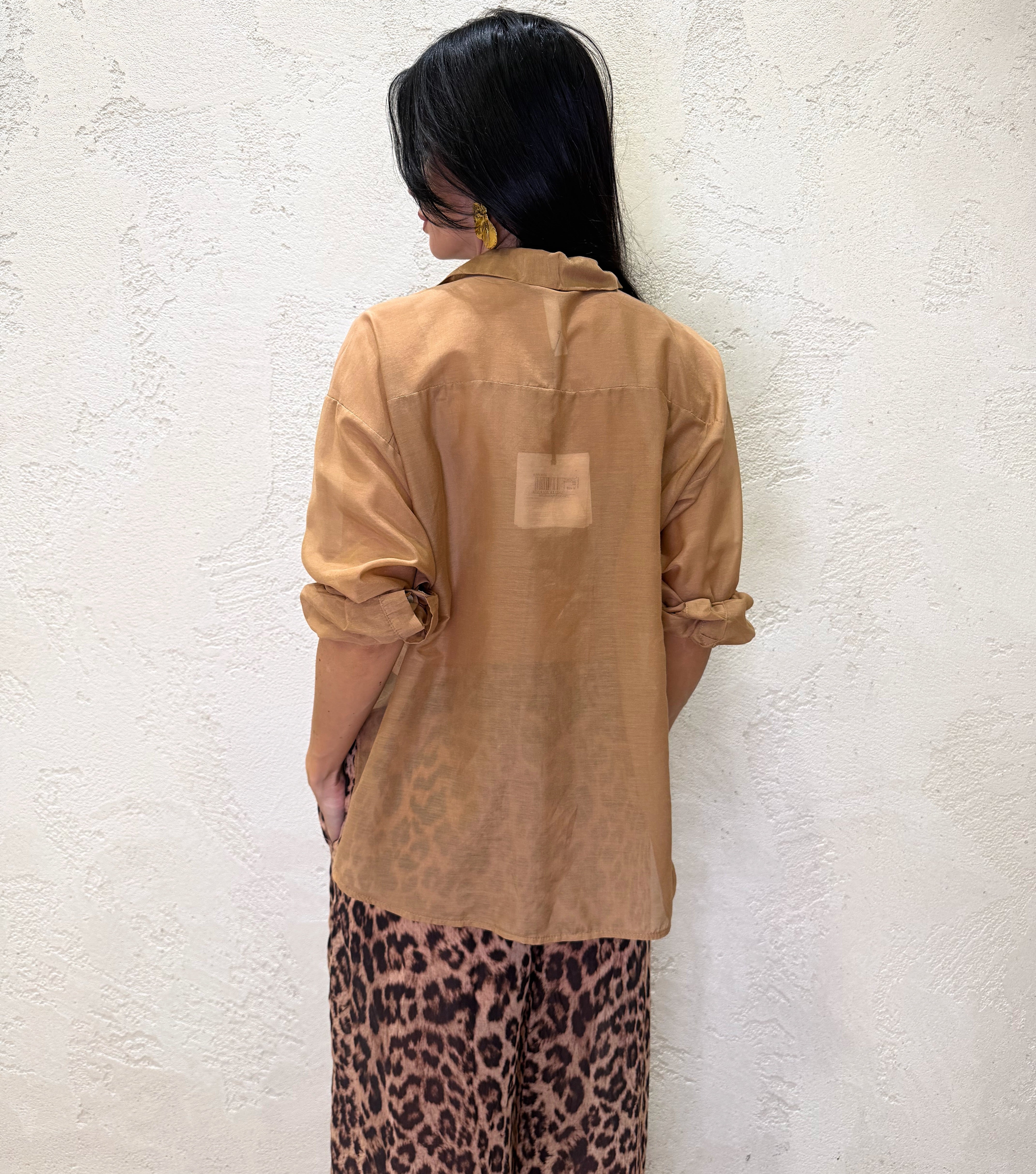 camicia in misto seta con tasca pailettes S26CG26 TABACCO TENSIONE IN 