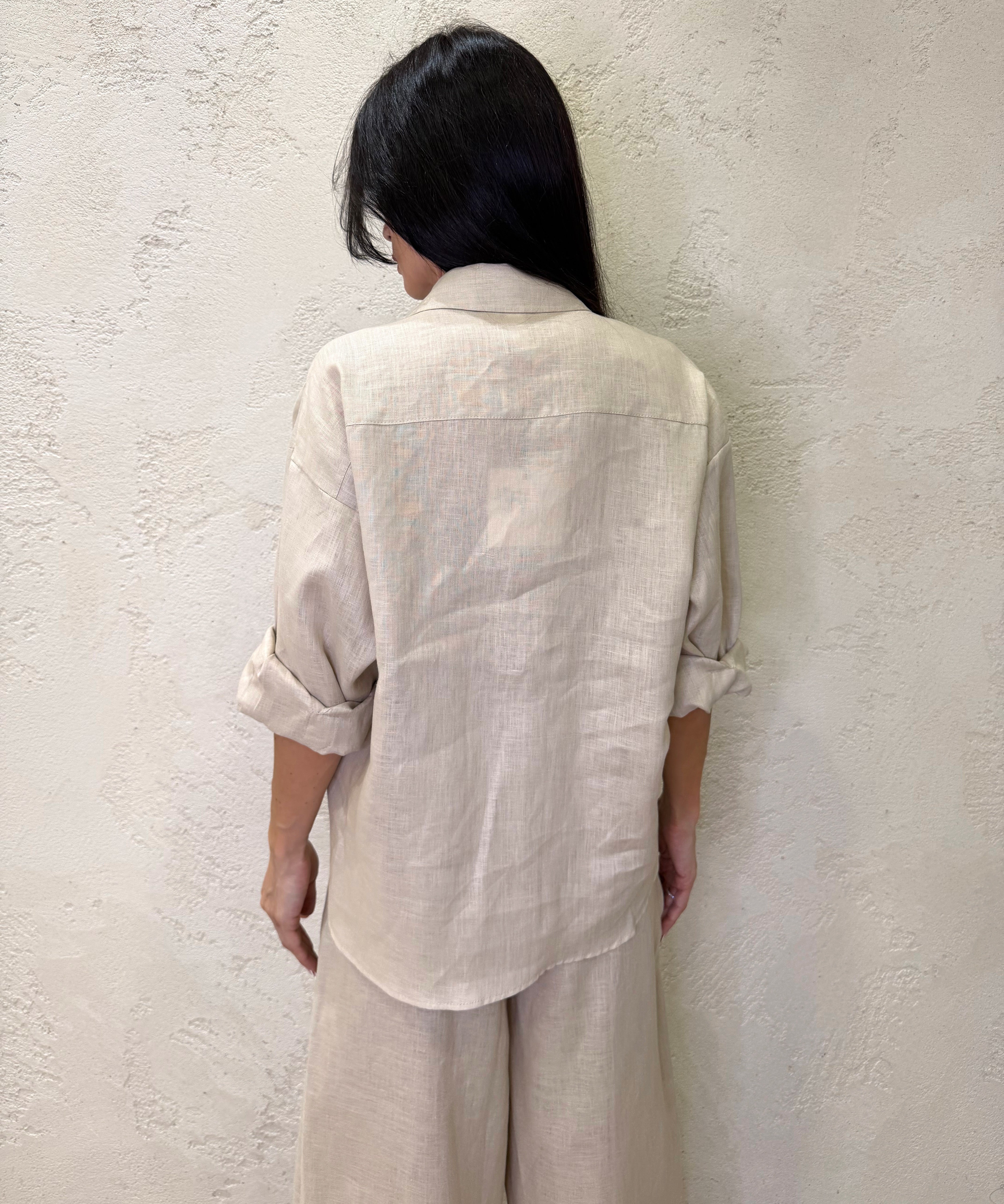 camicia in 100% lino con tasca paillettes S26CE15 BEIGE TENSIONE IN 