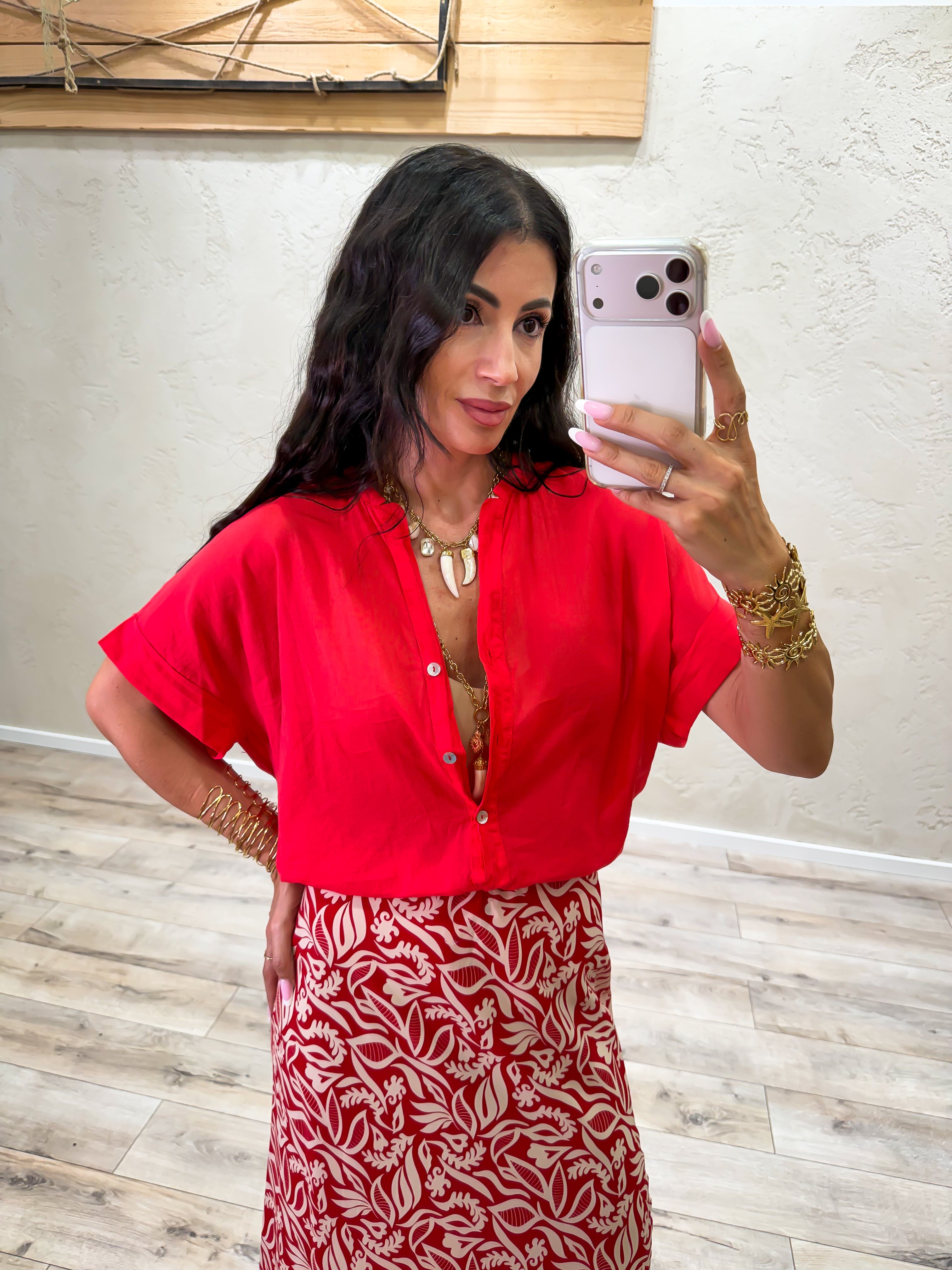 camicia in mussola di cotone S26CL37 ROSSO TENSIONE IN 