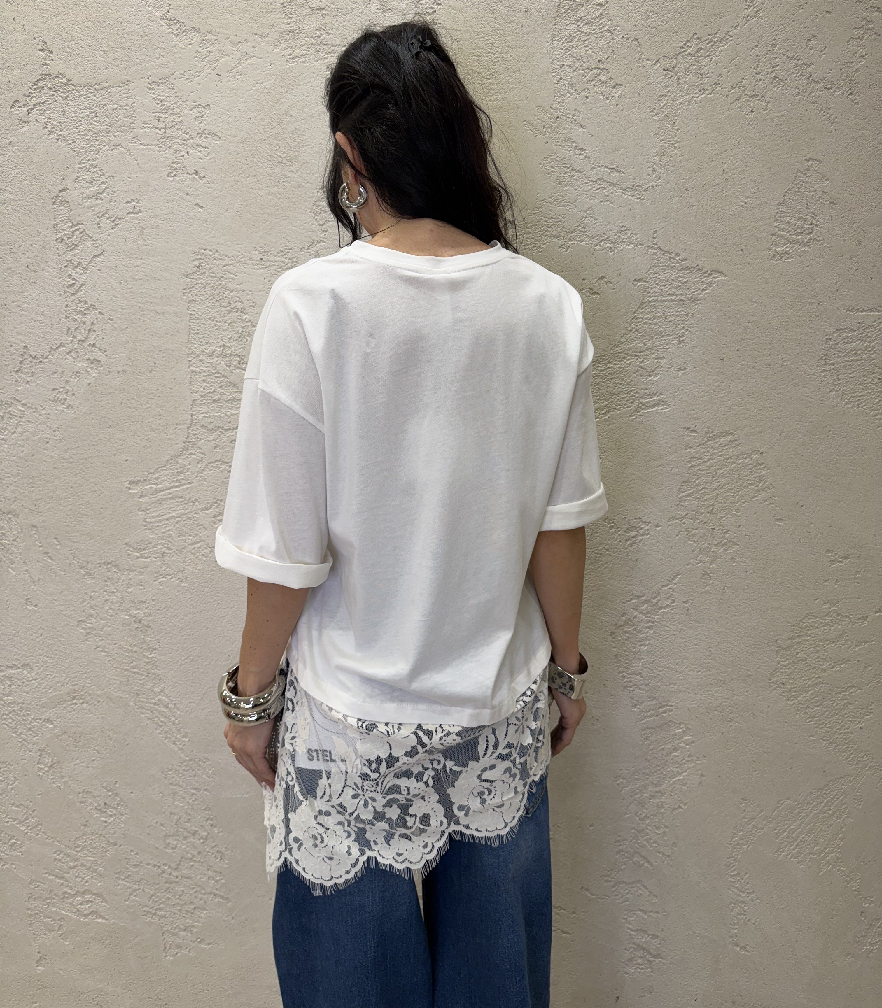 t-shirt ampia con inserto in pizzo S26M665 NATURALE TENSIONE IN 