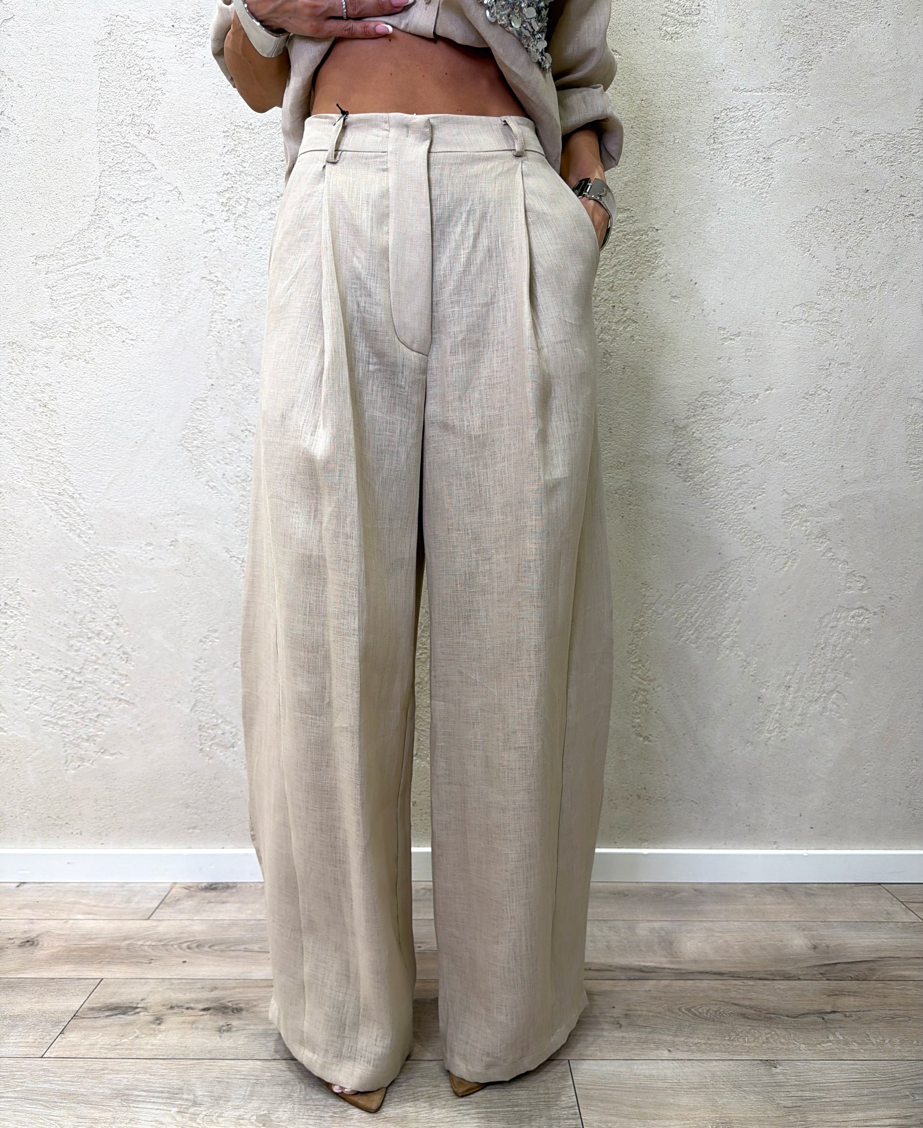 pantaloni modello balloon in 100% lino S26PE08 BEIGE TENSIONE IN 