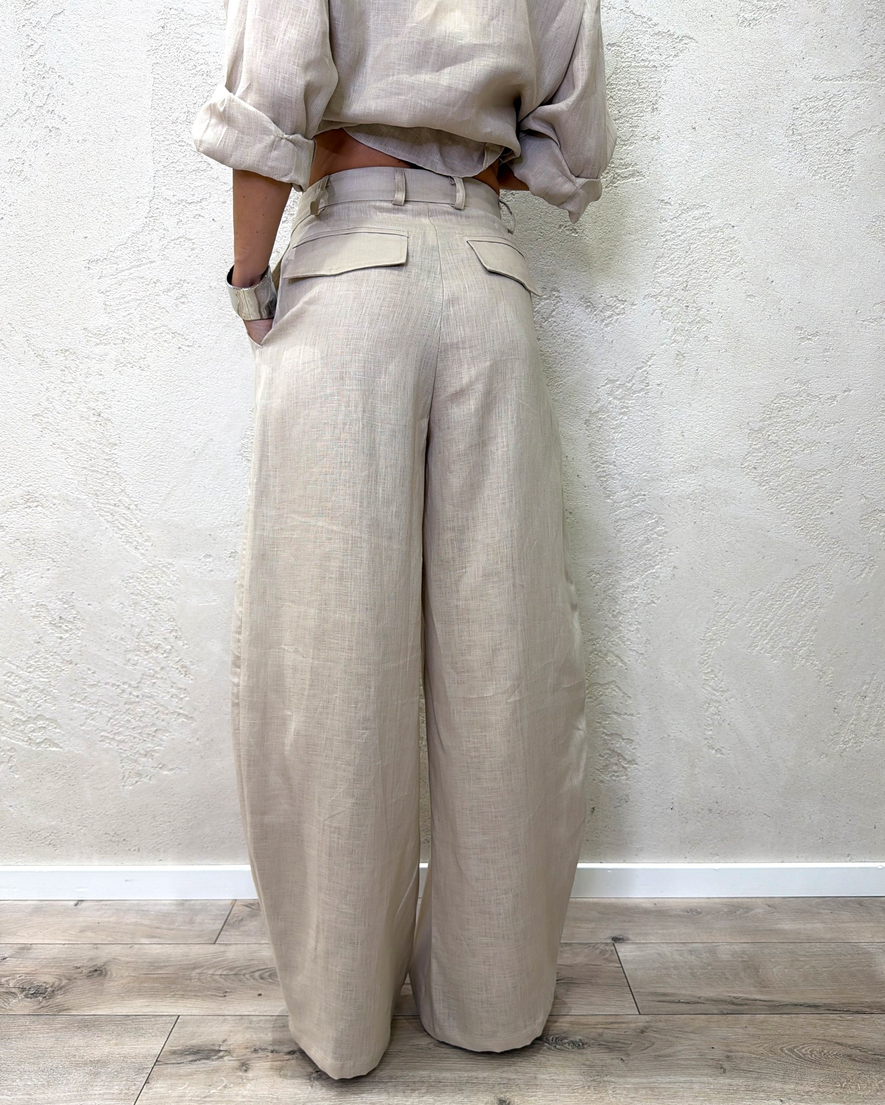 pantaloni modello balloon in 100% lino S26PE08 BEIGE TENSIONE IN 