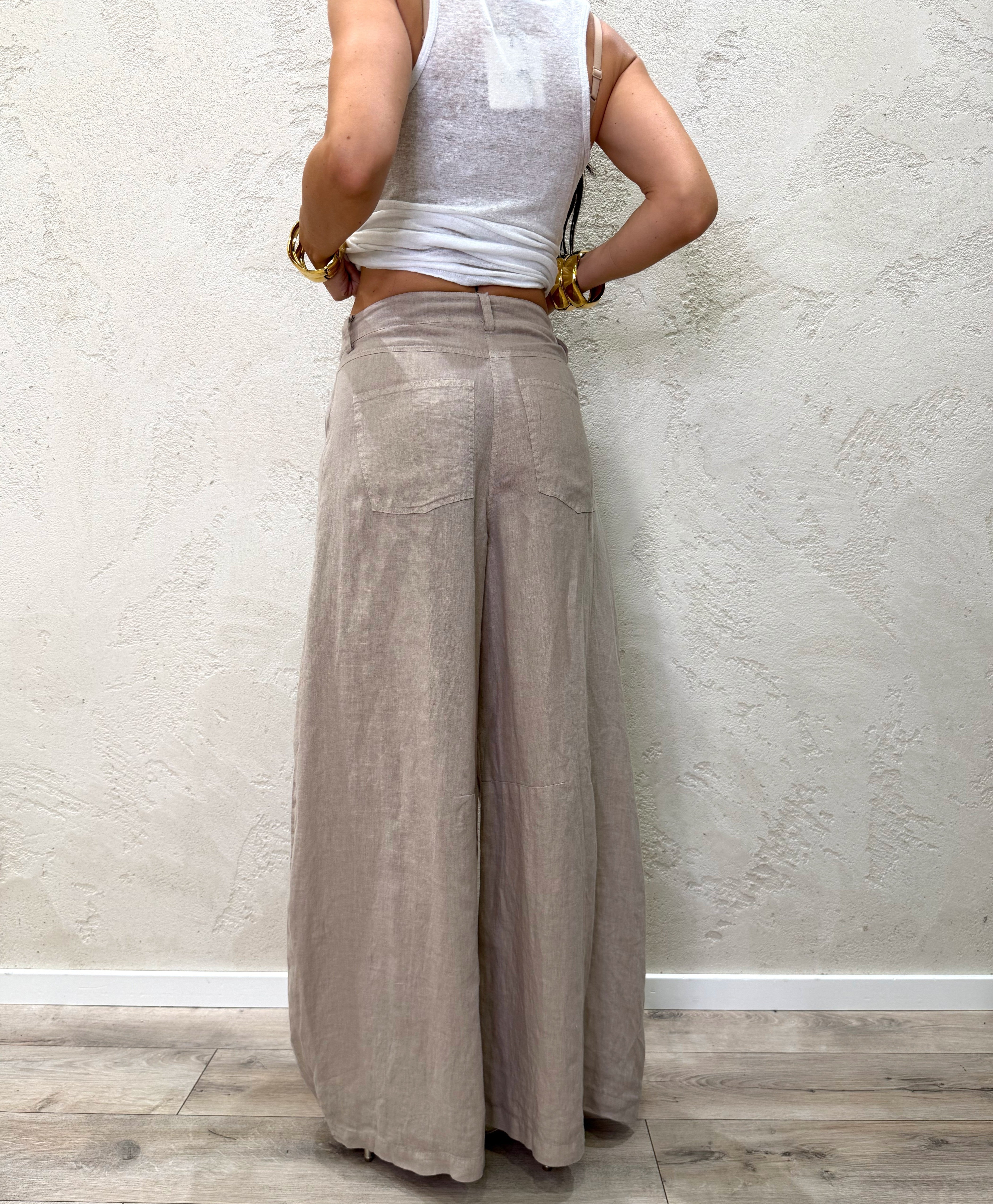 pantalone in puro lino modello luvre barrel fit S26PE64 SABBIA TENSIONE IN 