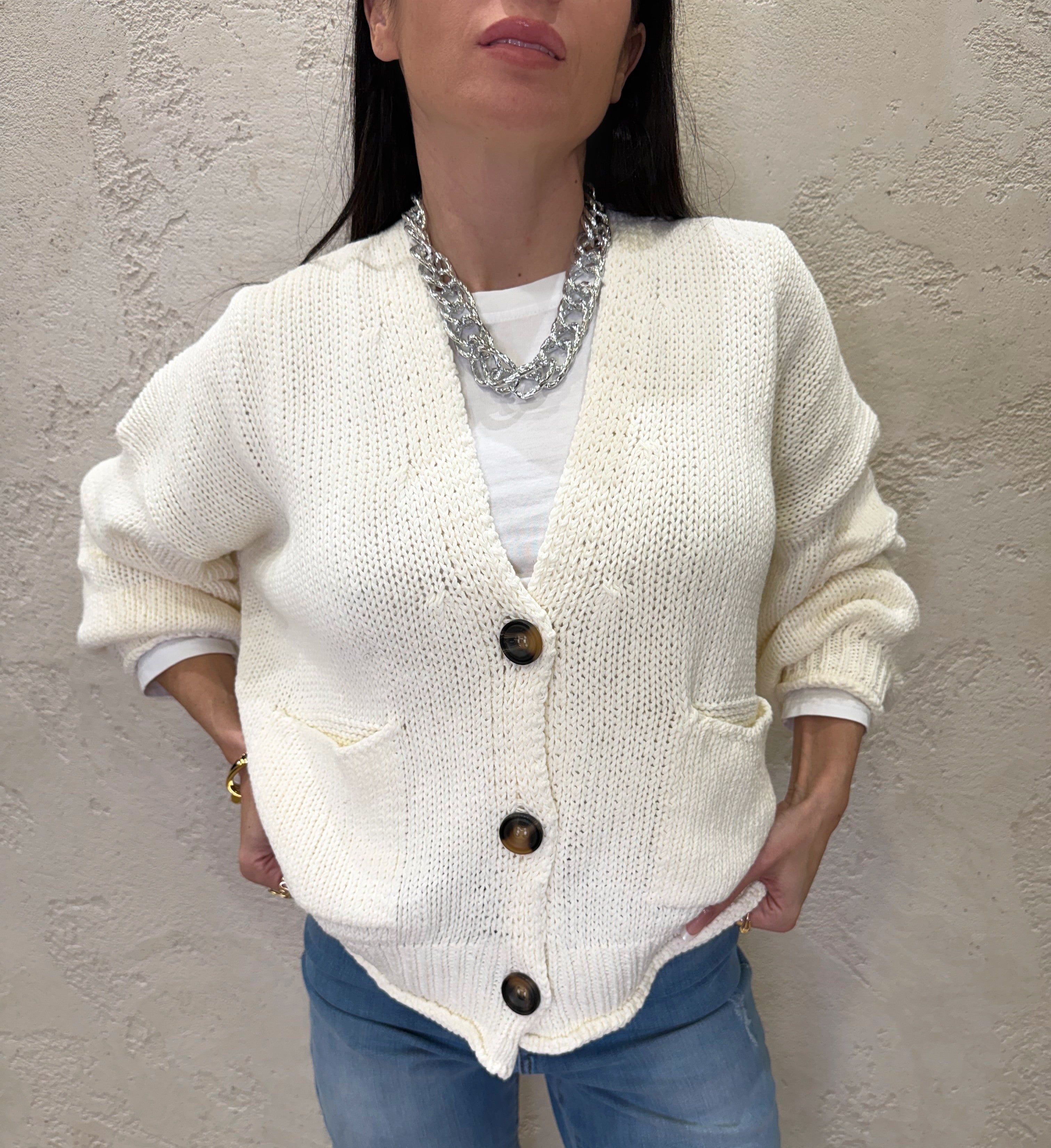 cardigan in maglia con bottoni 3AB3015 BURRO VICOLO 