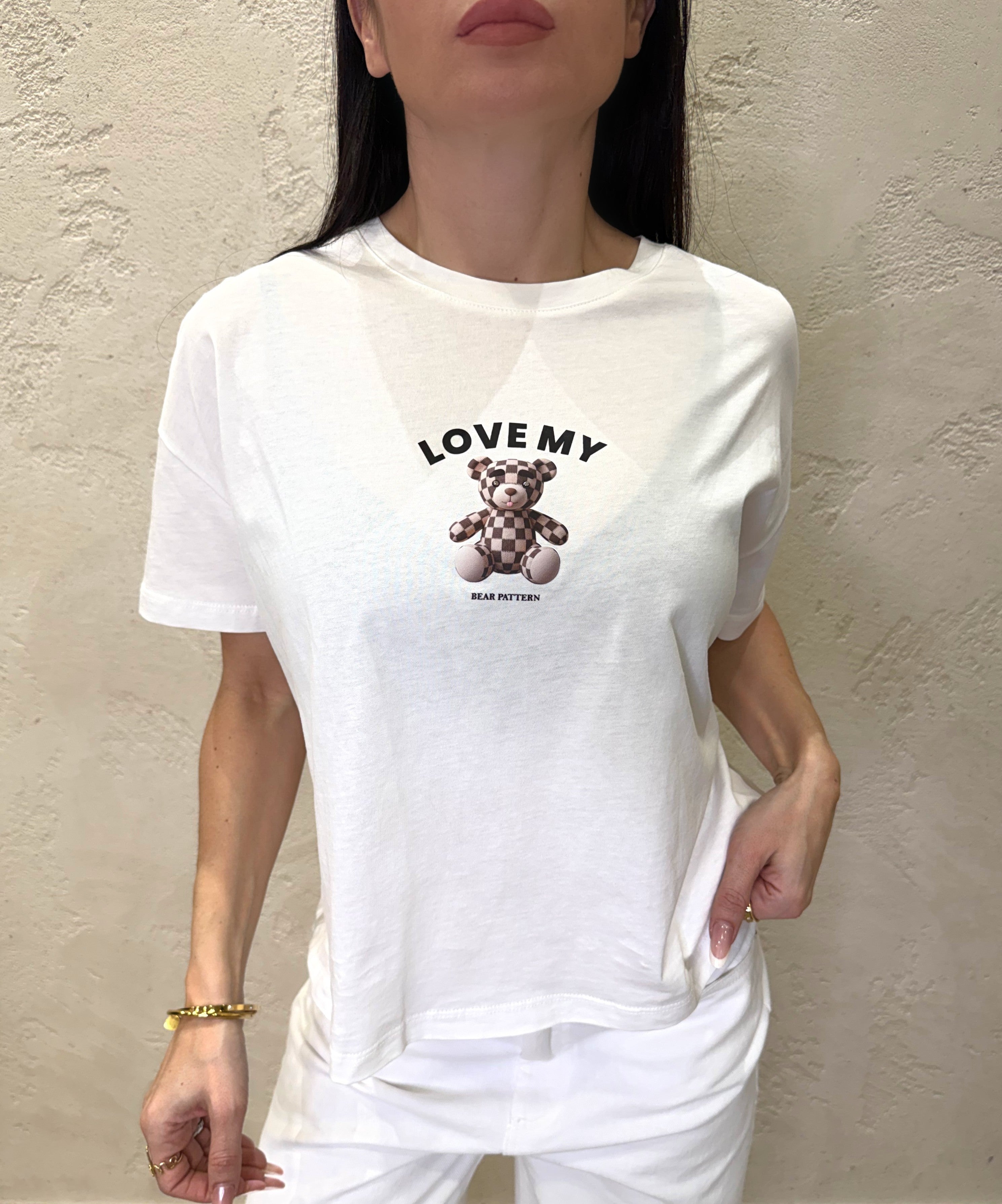 t-shirt a scatoletta con stampa orsetto RAB0021 LATTE VICOLO 