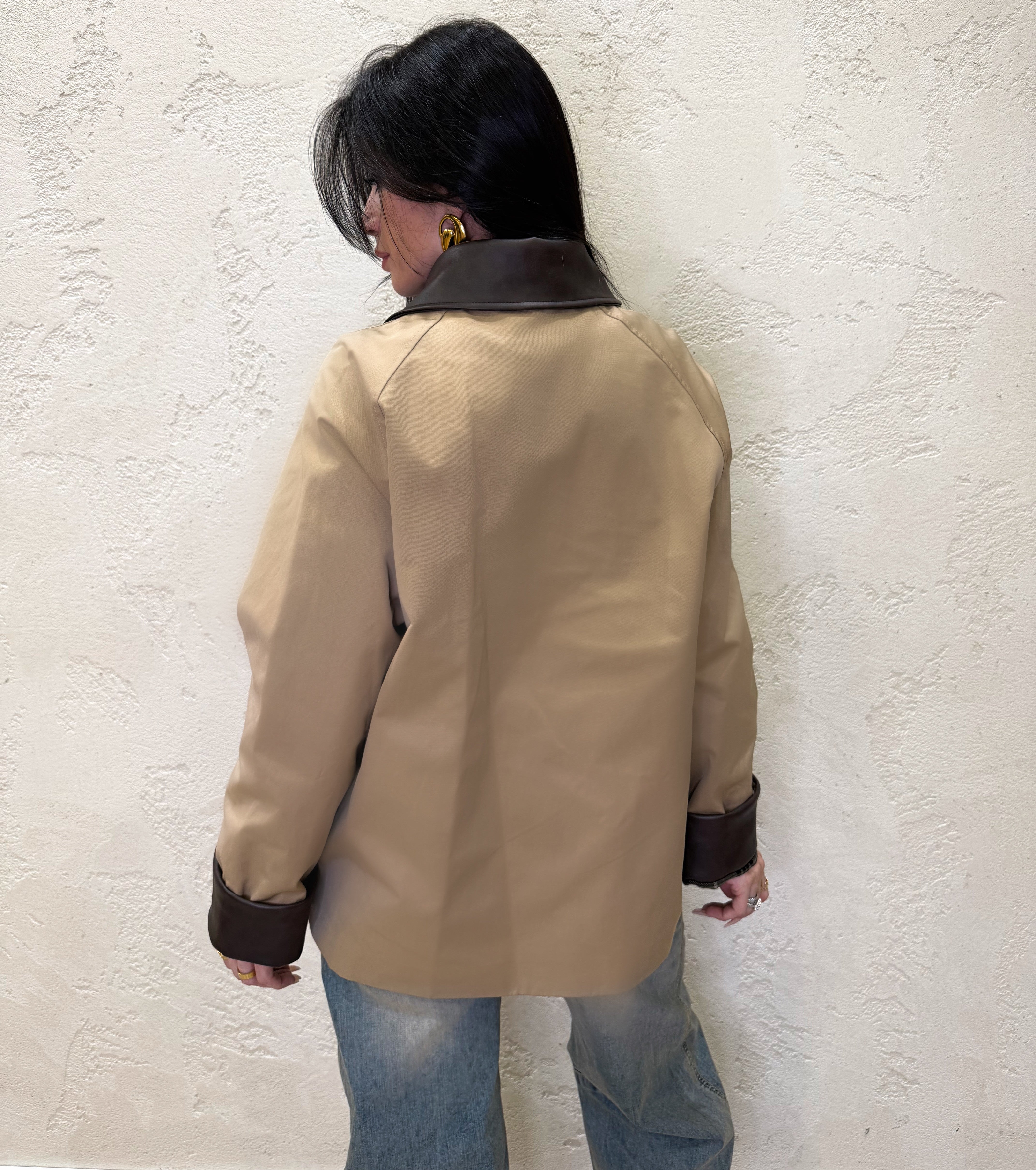 trench corto con colletto e polsini in ecopelle TAB0950 BEIGE VICOLO 