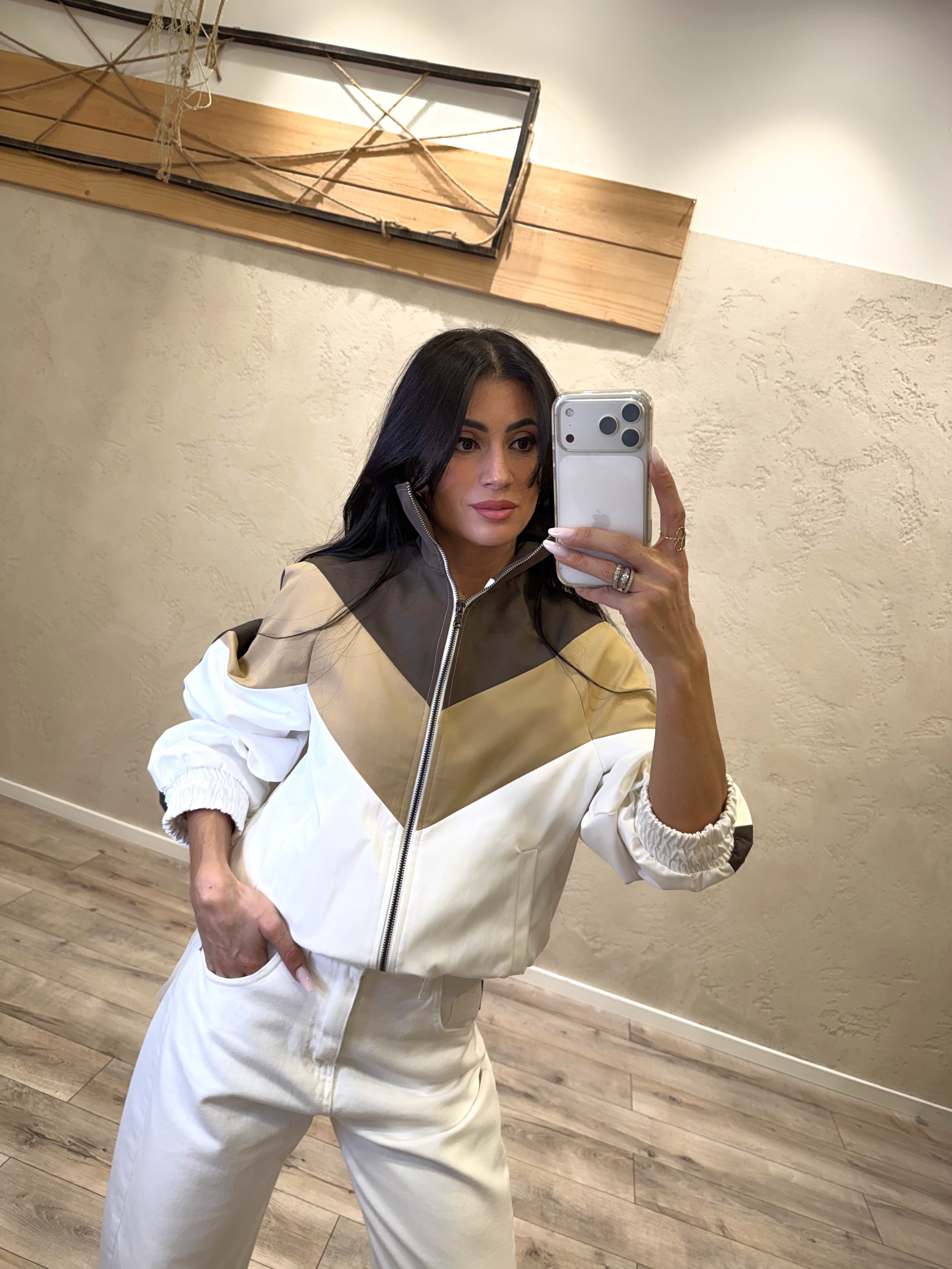 bomber tricolore in tessuto tecnico TAB1380 PANNA/BEIGE/MORO VICOLO 