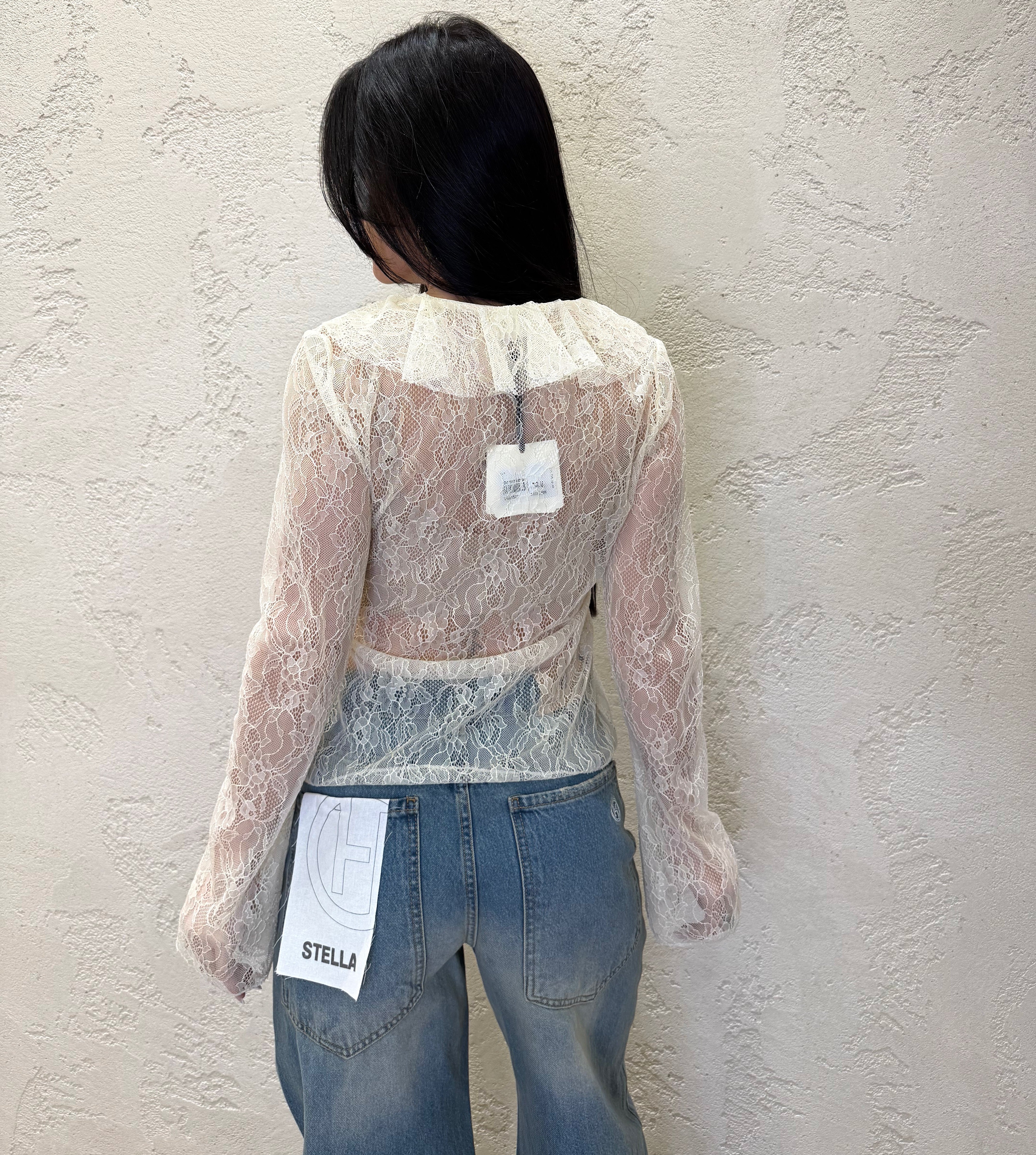 blusa in pizzo con rouges e lacci frontali TAB1521 BURRO VICOLO 